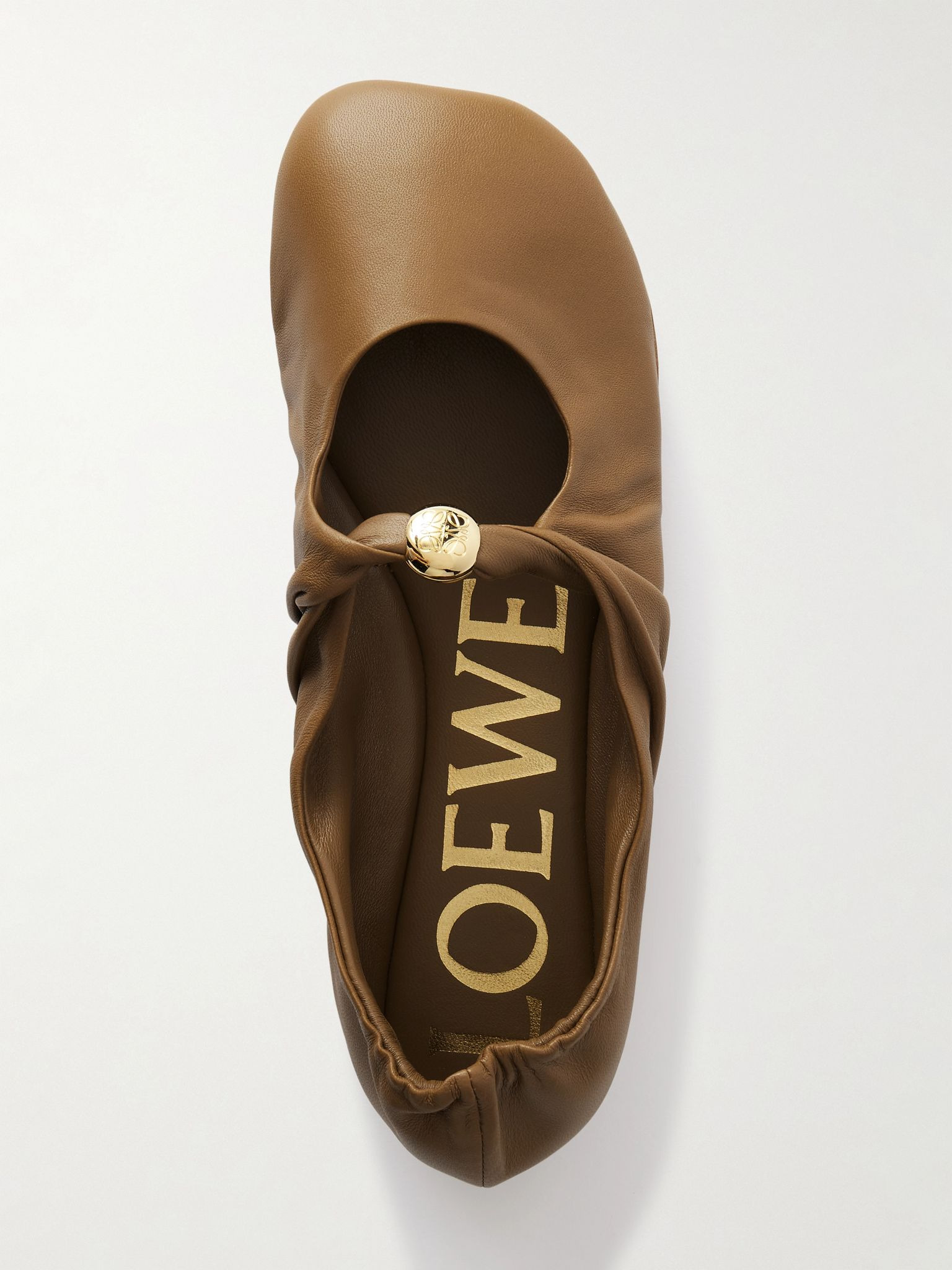 Pebble embellished leather ballet flats Brown - 5