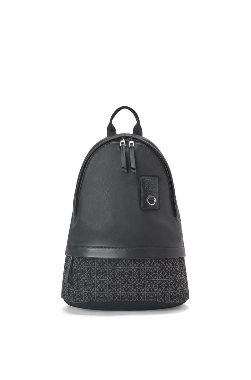 Round Slim Backpack in calfskin and Anagram jacquard 1