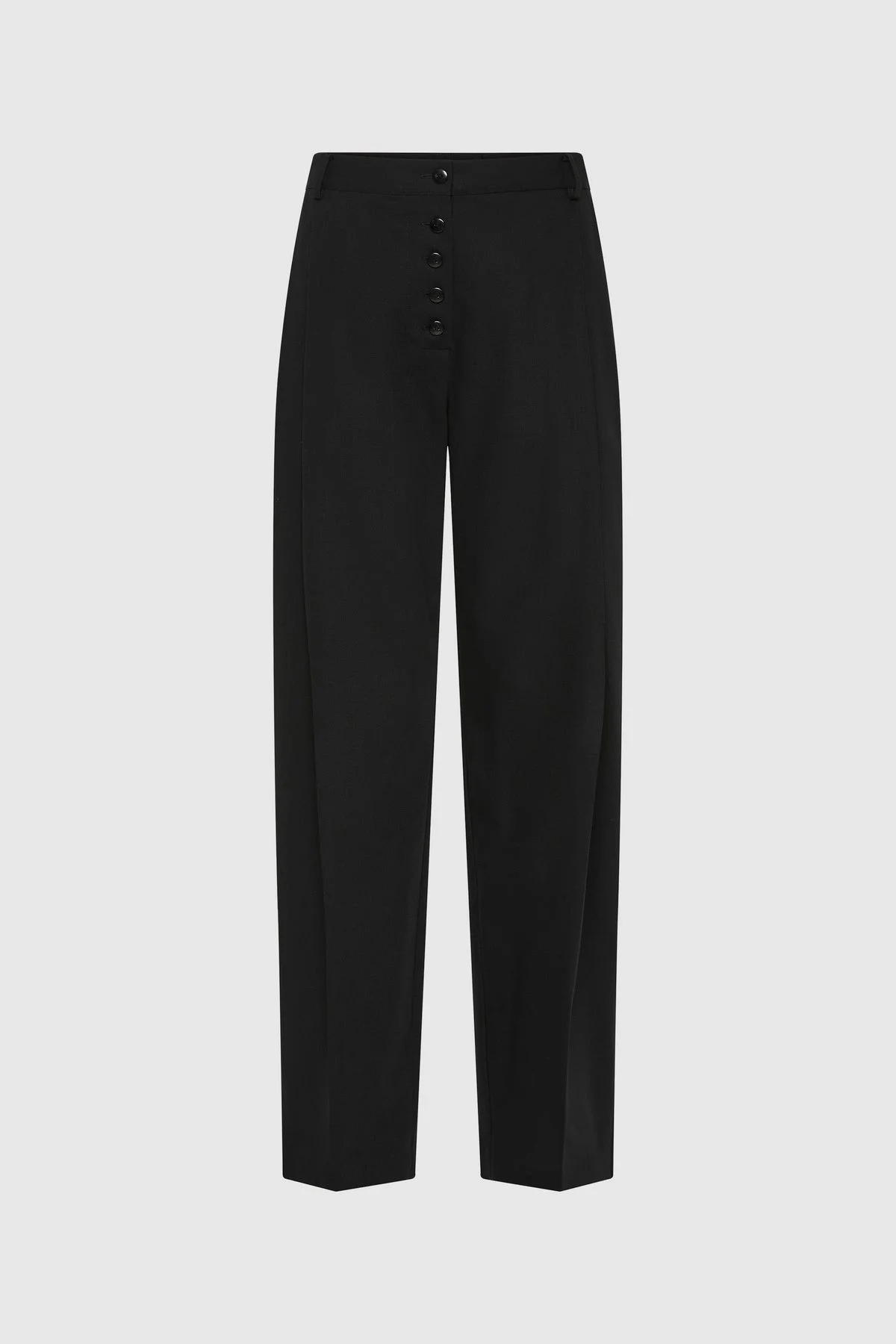 Wool Button Front Pleat Pants - Black - 1