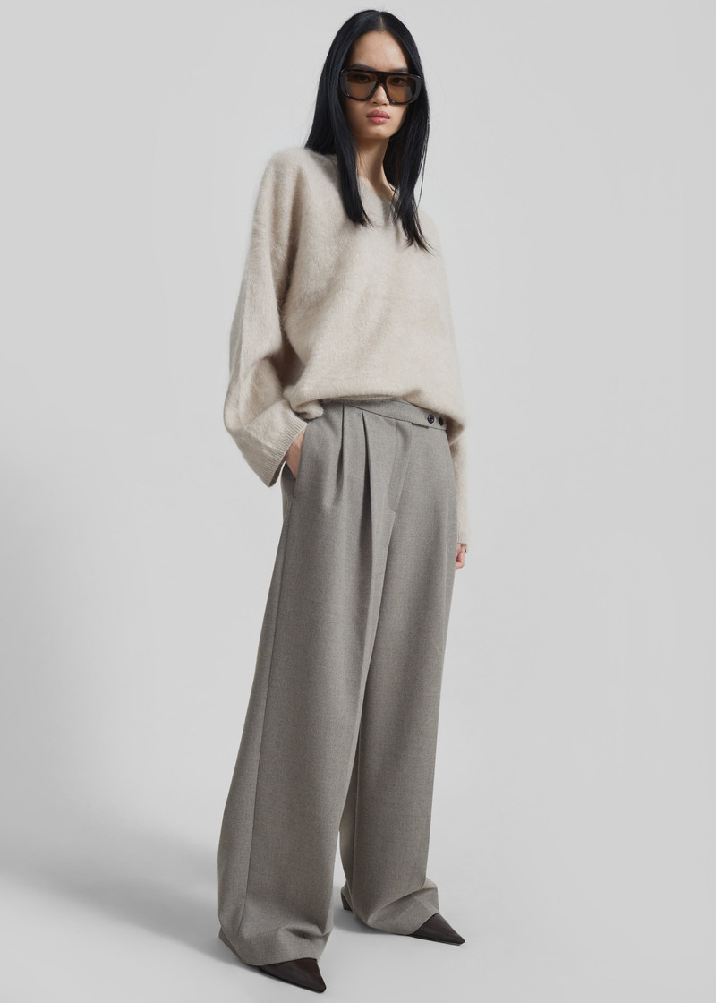 Haflso Pleated Wide Trousers - Beige Melange 7