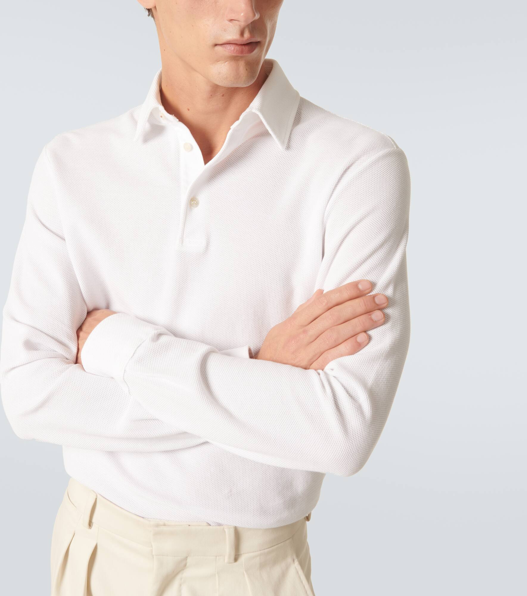 Cotton long-sleeved polo sweater - 7