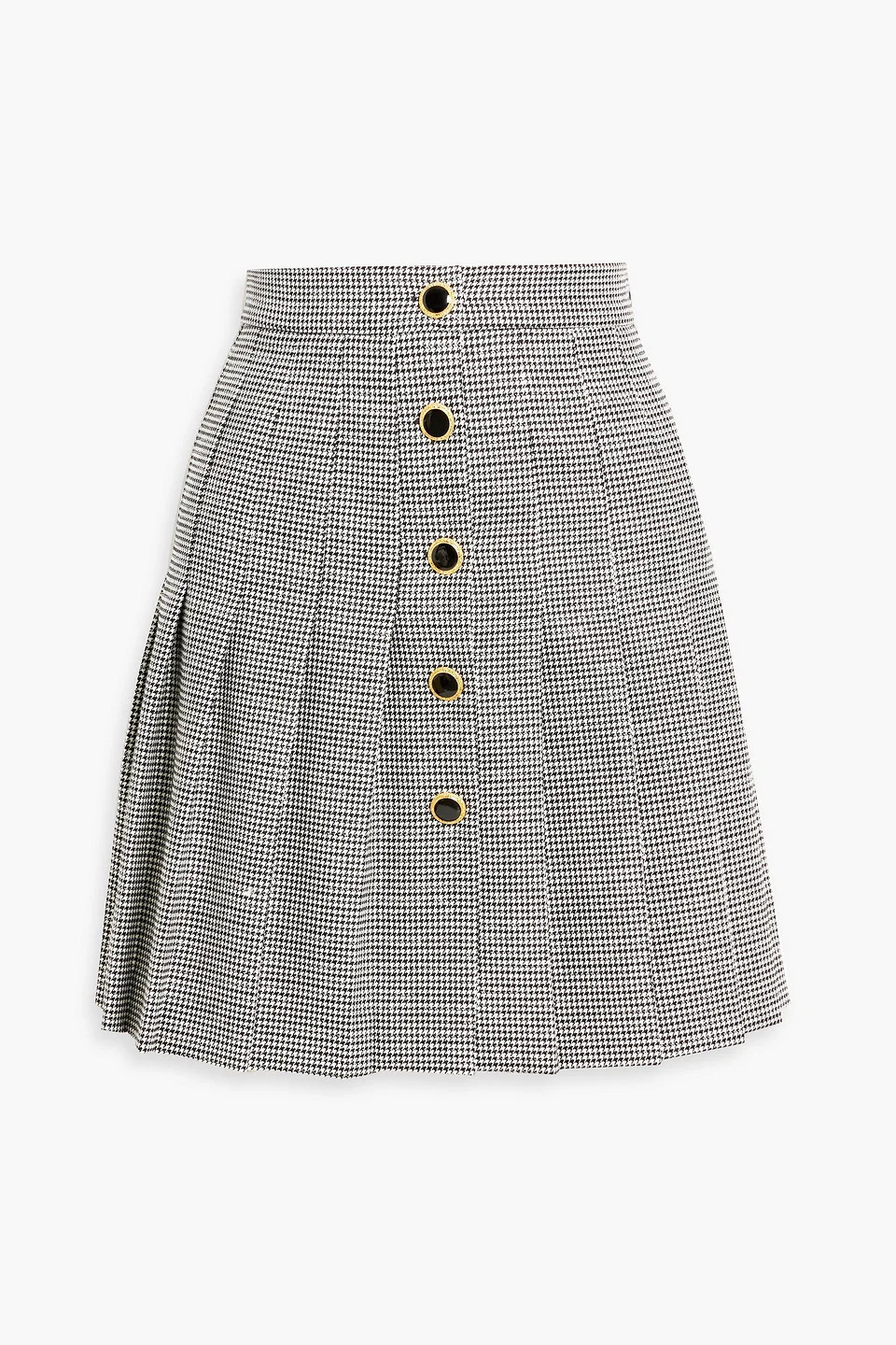 Pleated metallic houndstooth wool-blend tweed mini skirt - 1