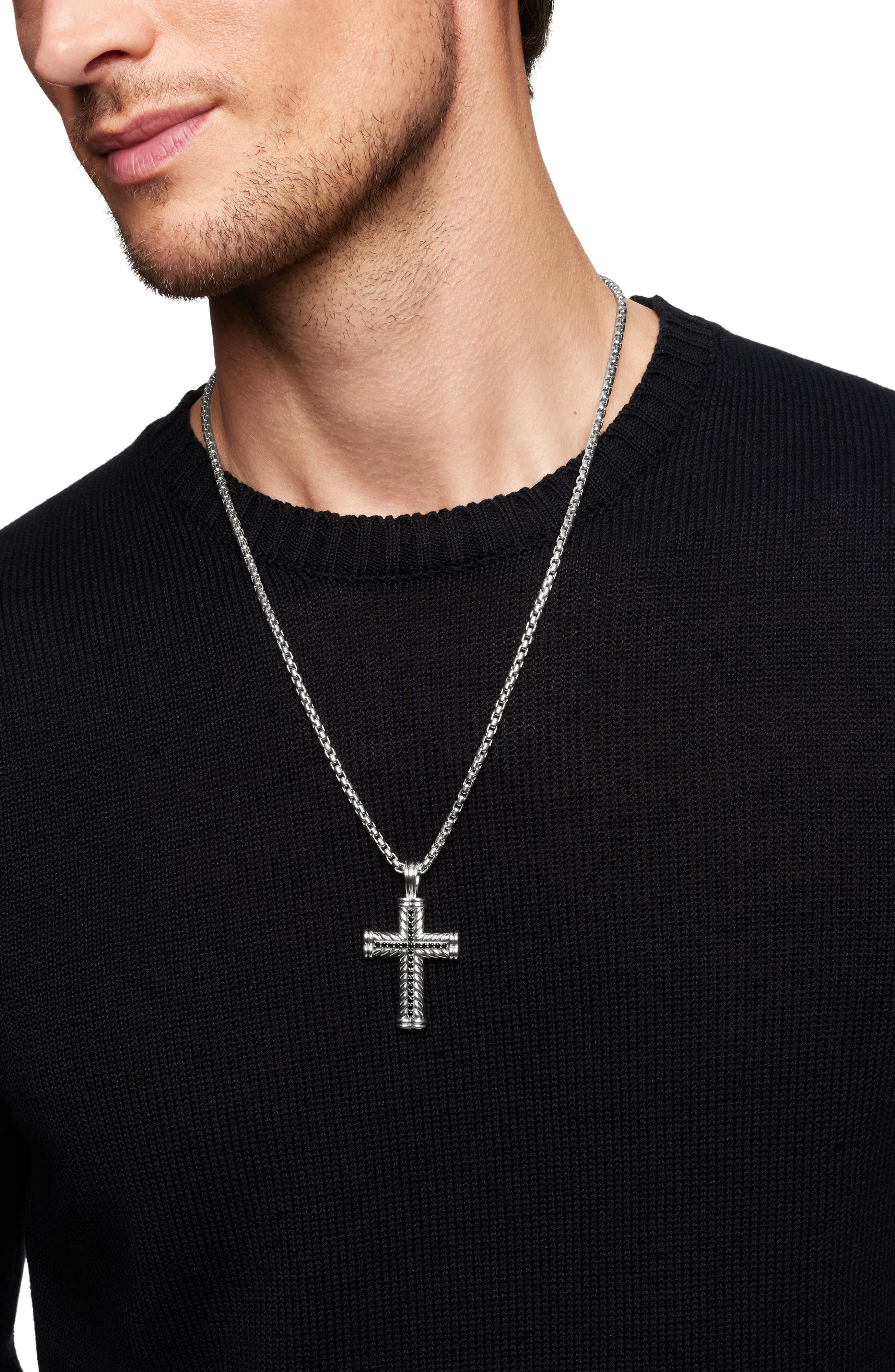 David Yurman Men's Chevron Cross Pendant in Sterling Silver with Black Diamonds, 41.7mm at Nordstrom - 2