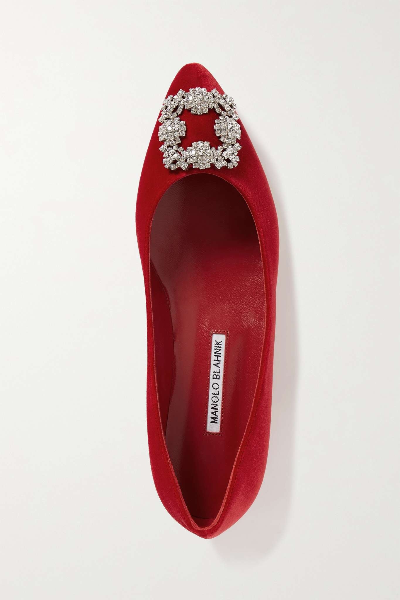 Hangisi crystal-embellished velvet point-toe flats - 5