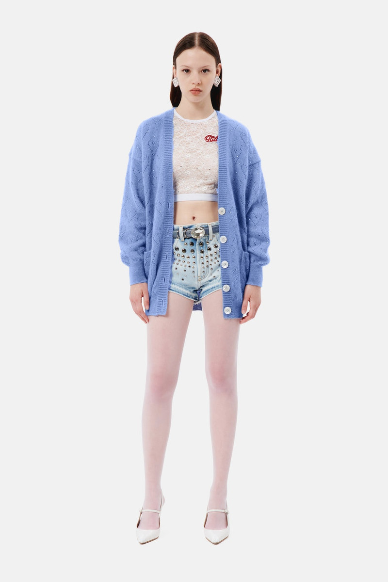 Alessandra Rich KNITTED MOHAIR LONG CARDIGAN WITH HOTFIX outlook