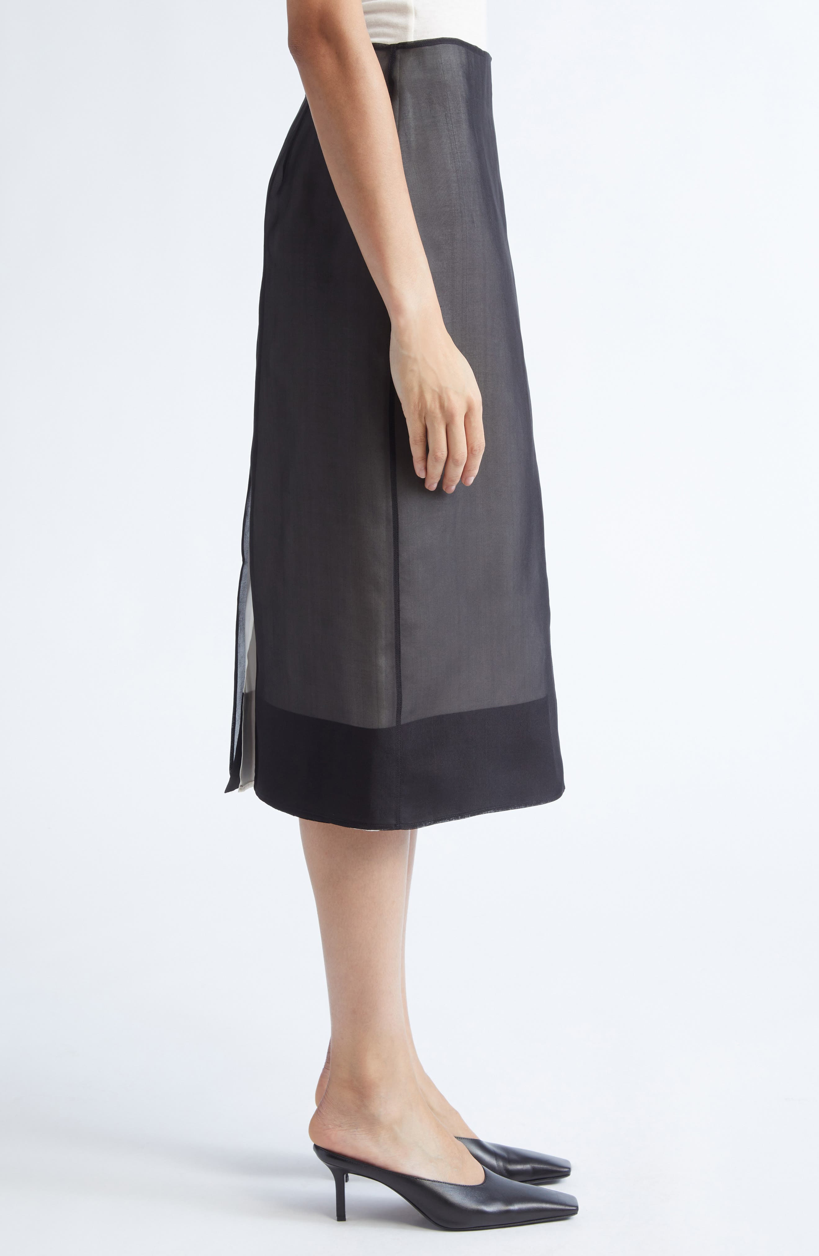 GIA STUDIOS Lucienne Silk Midi Skirt in Black/Cream at Nordstrom - 4