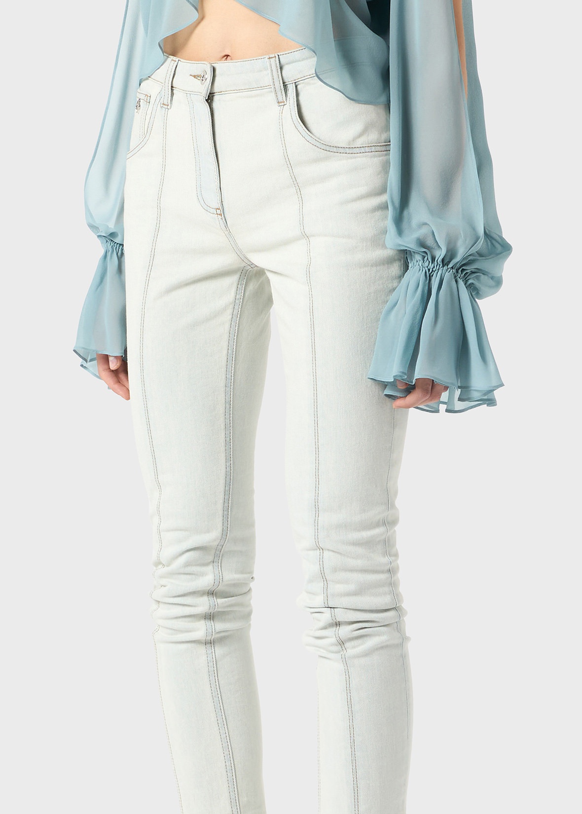BLEACHED DENIM JEANS WITH BOTTOM ZIP - 5