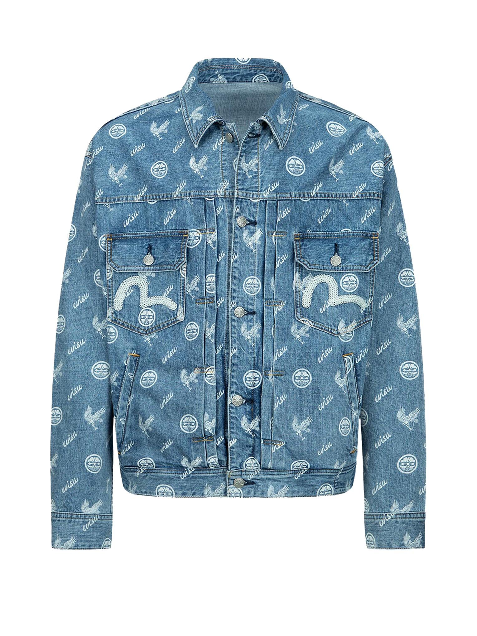 EAGLE AND KAMON ALLOVER DISCHARGED PRINT DENIM JACKET - 10