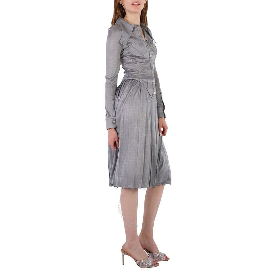 Burberry Grey Melange Marcella Pleated Jersey Corset Dress - 5