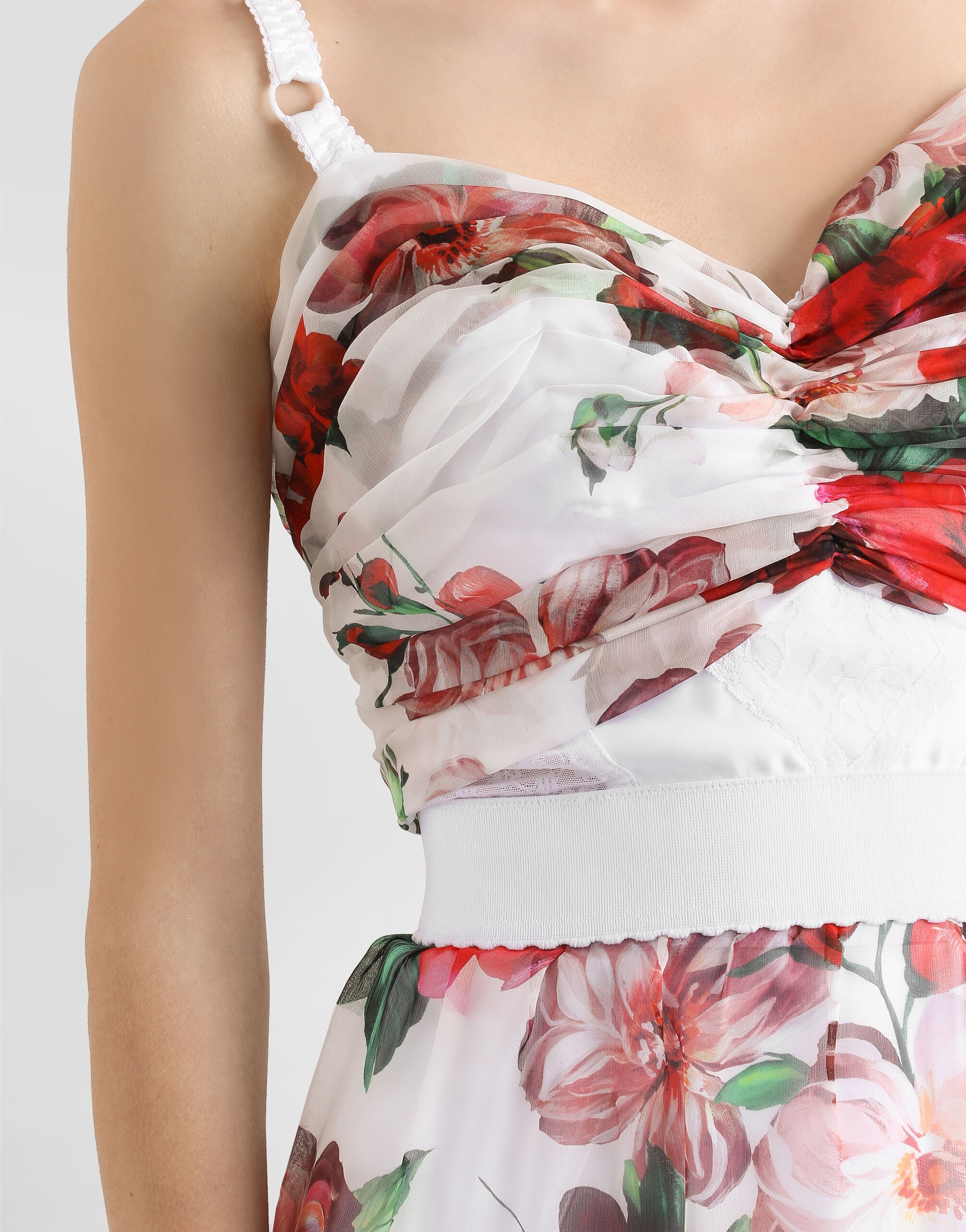 Rose-print marquisette and chiffon corset top - 7
