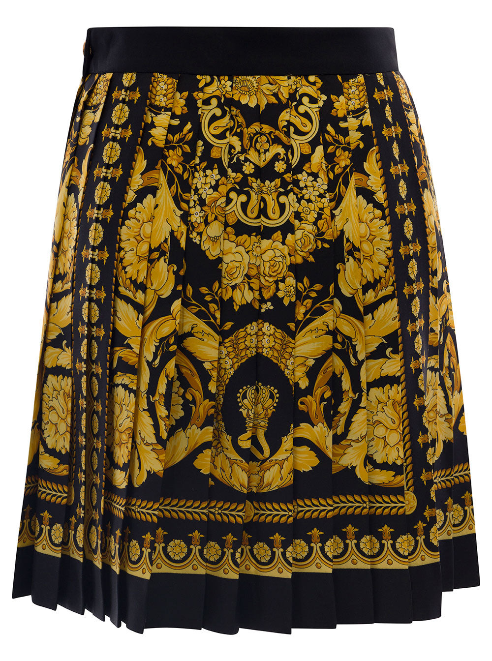 Versace Women Black And Golden Pleated Skirt With Baroque Print All-Over In Silk Woman - 2
