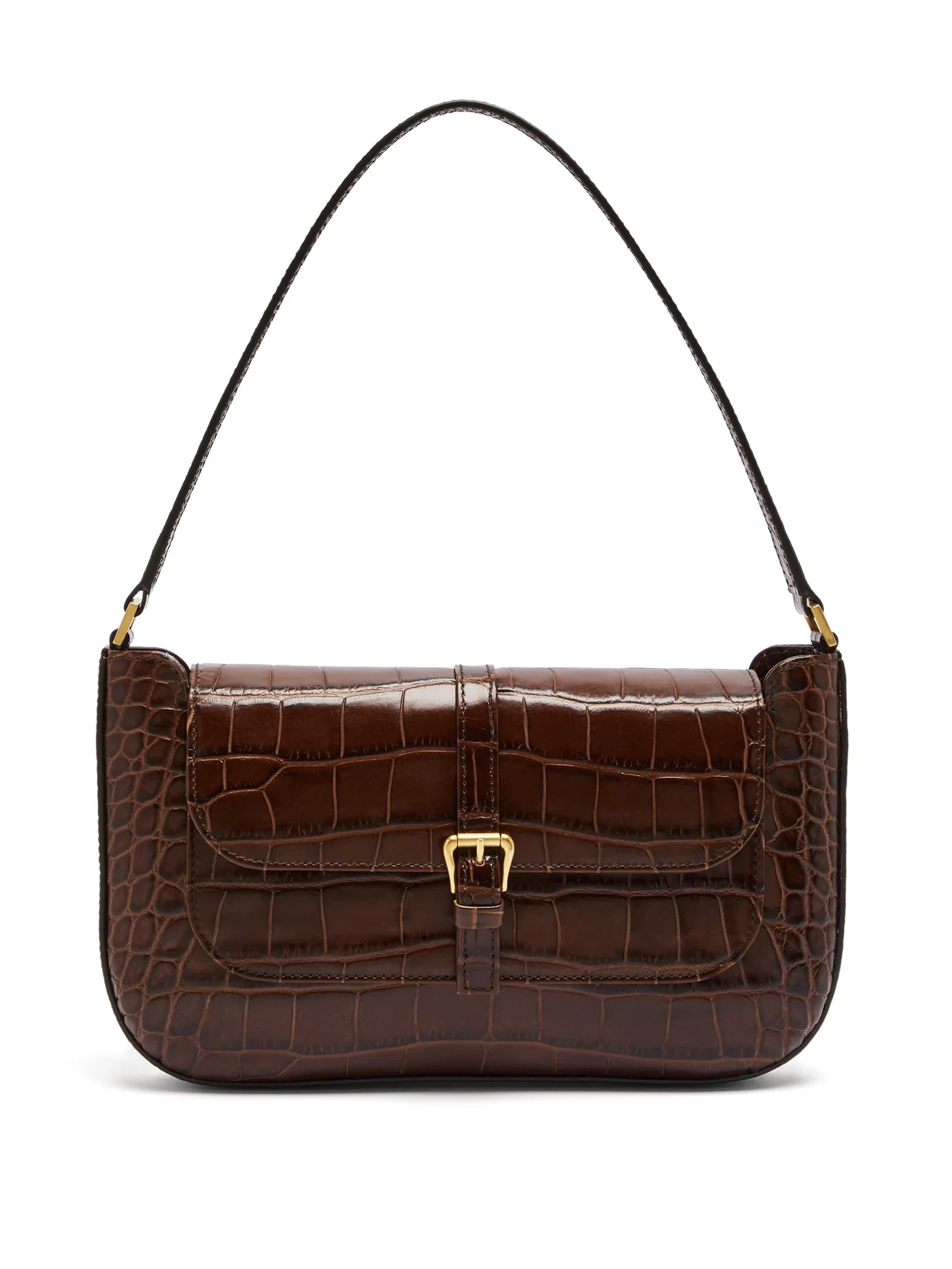 Miranda croc-embossed brown leather shoulder bag - 1