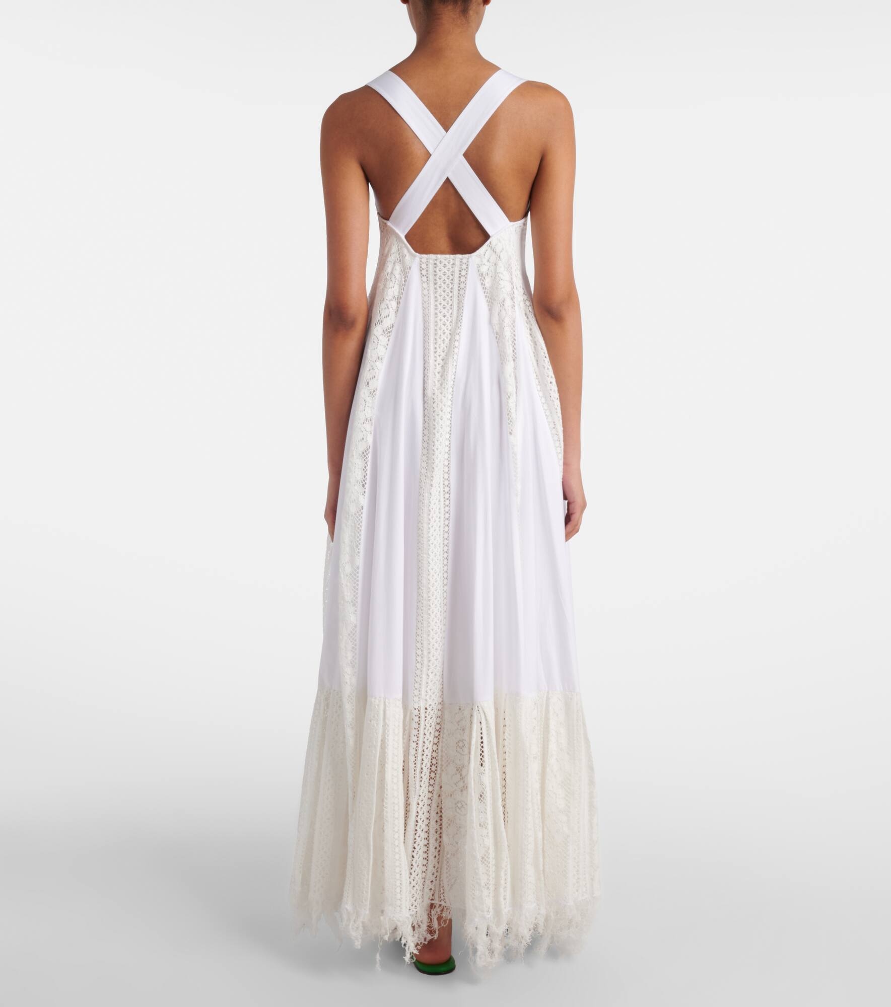 Asymmetric lace-trimmed cotton maxi dress - 3