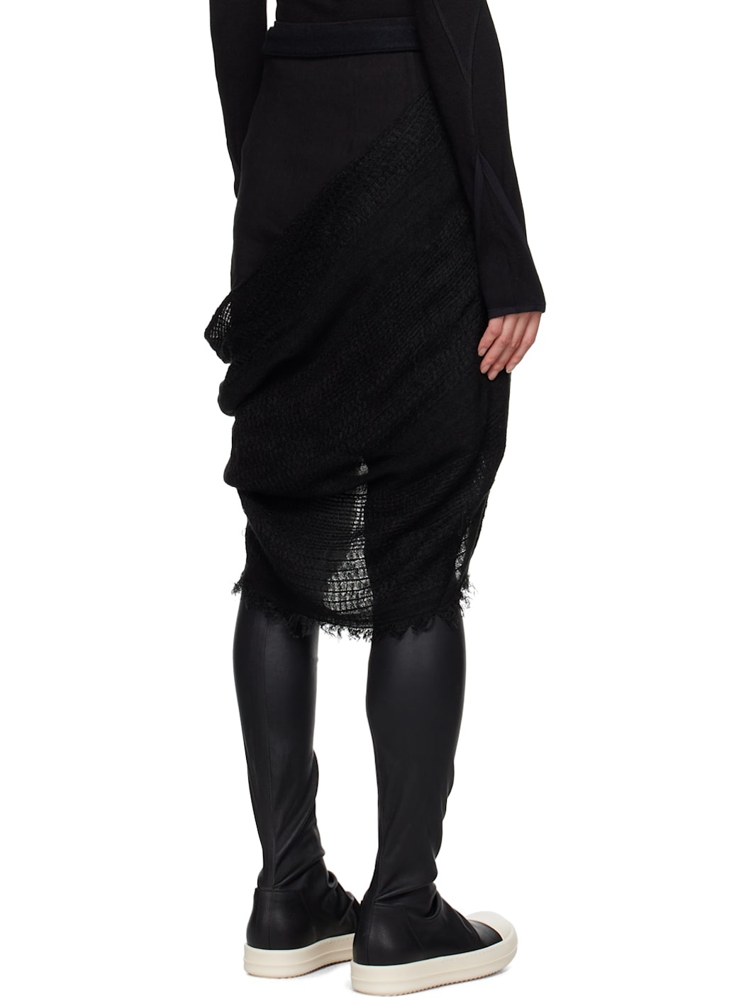 Black Fringed Midi Skirt - 3