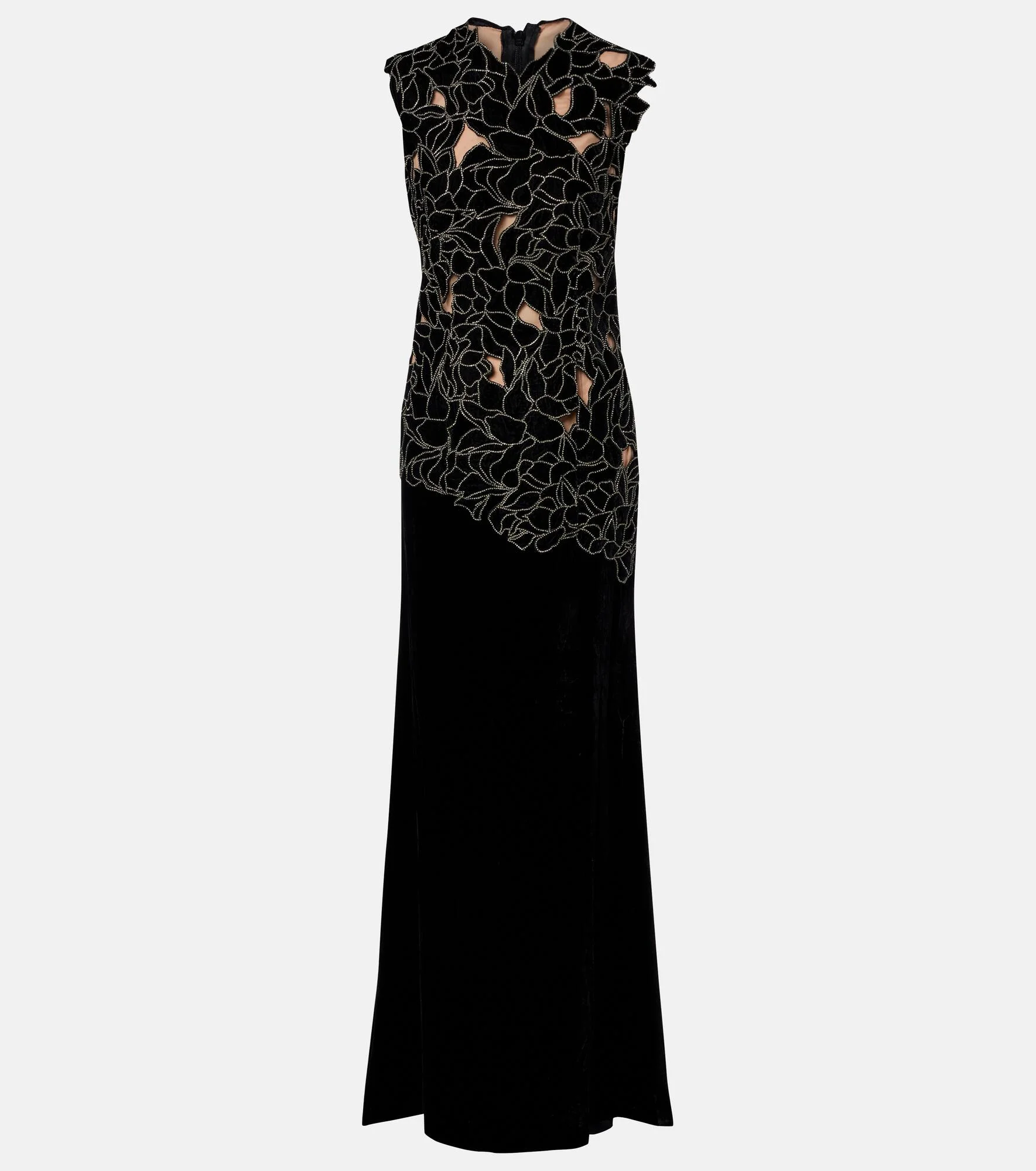 Serisa embellished lace-trimmed velvet gown - 1