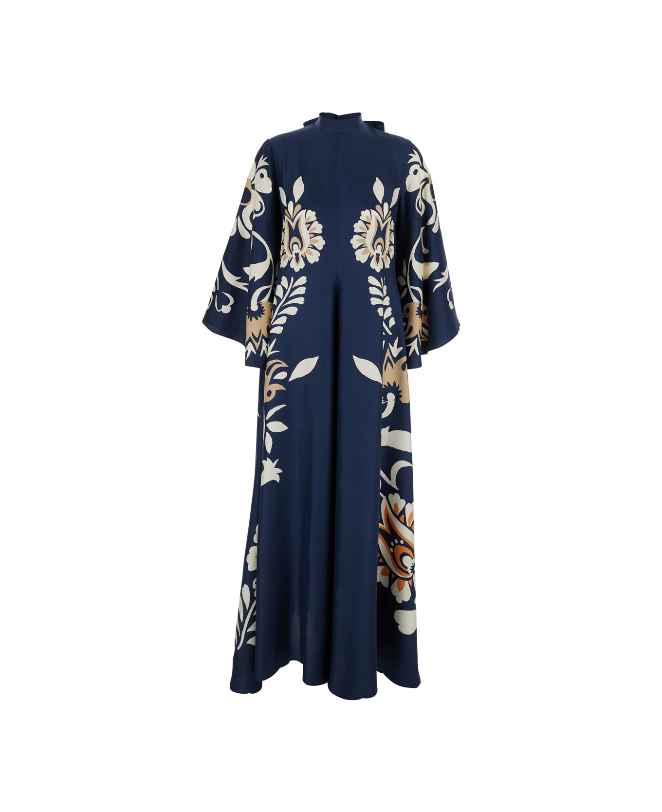 Multicolor Long Dress With V-neck And Floral Motif In Silk Woman - 1