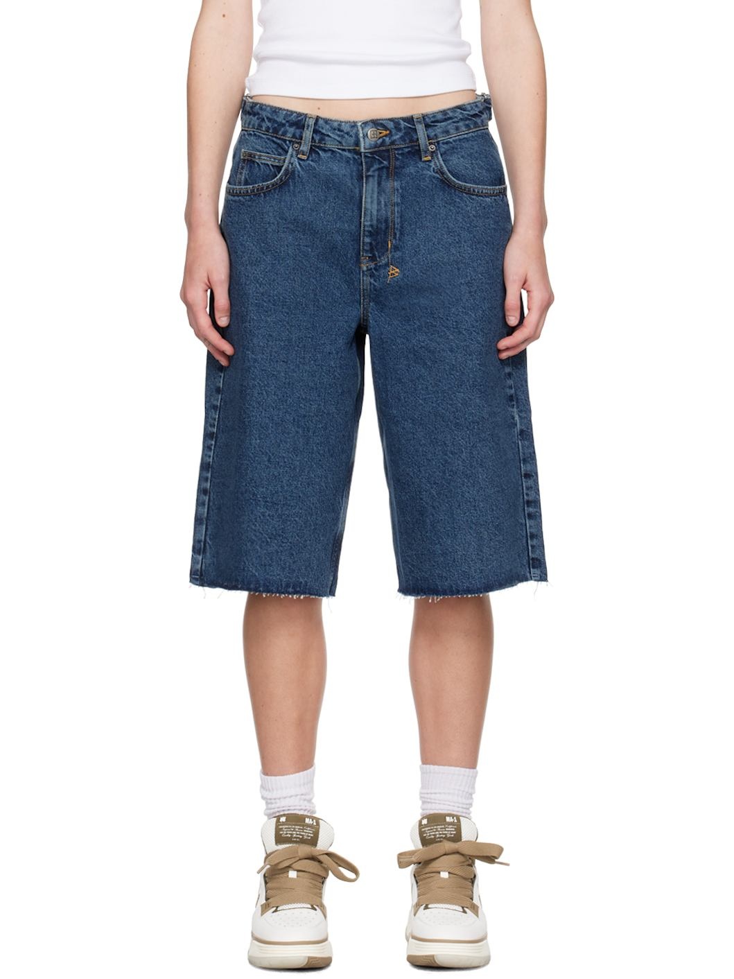 Blue Low Rider Cargo Denim Shorts - 1