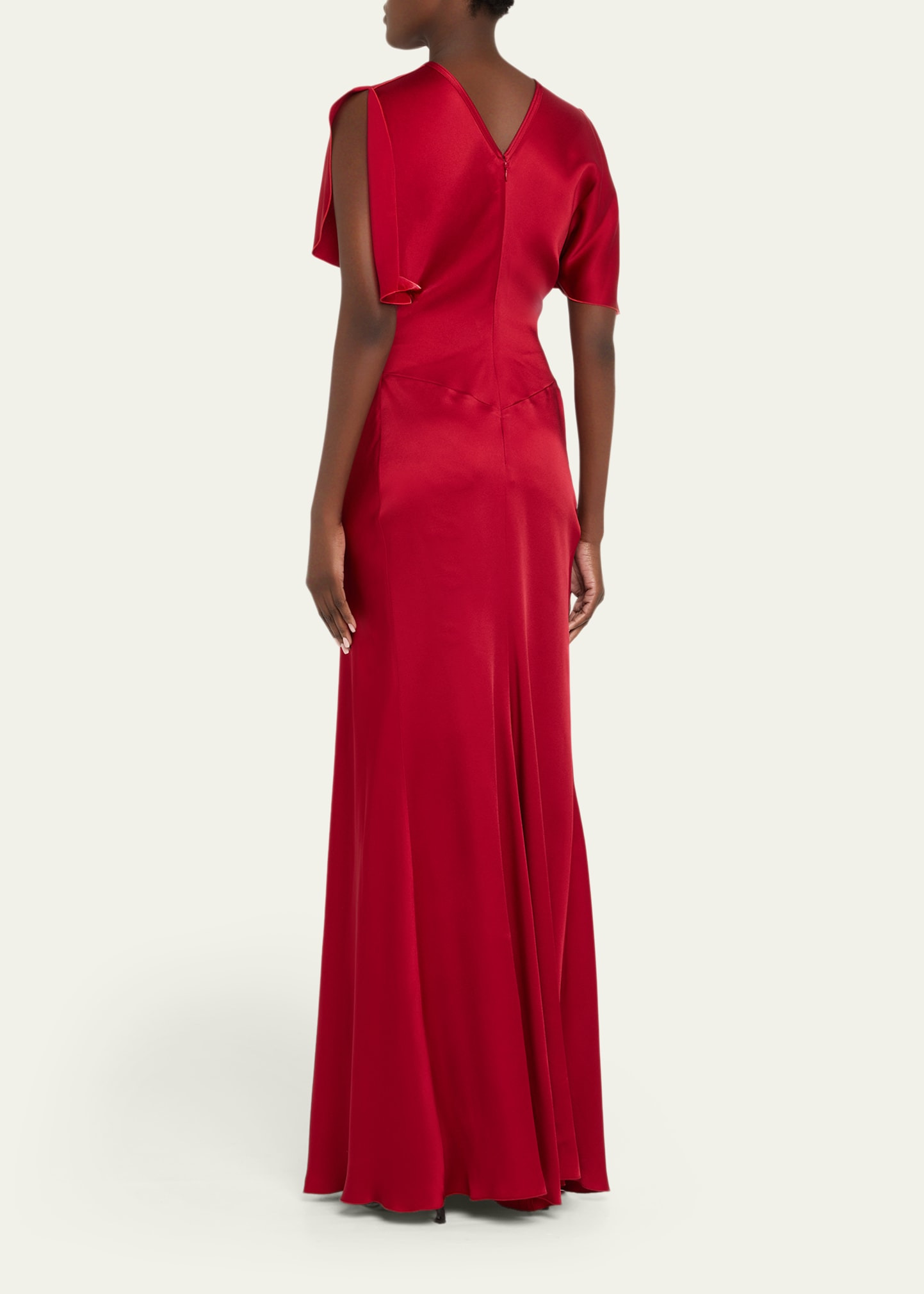 Gathered Waist Satin Gown - 3
