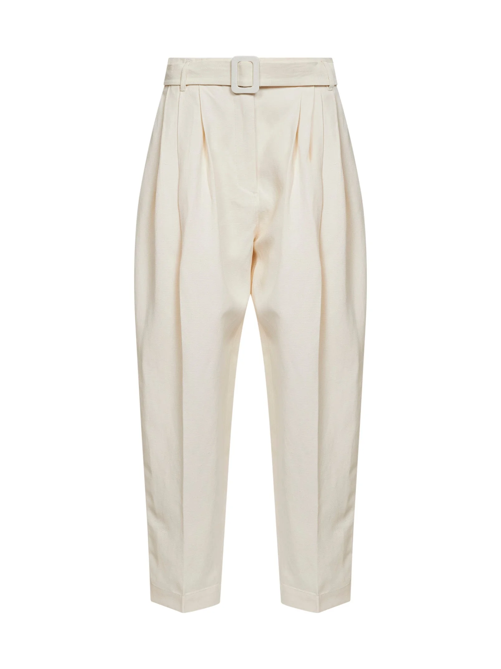 Pearl viscose and linen pleated belted trousers - 1