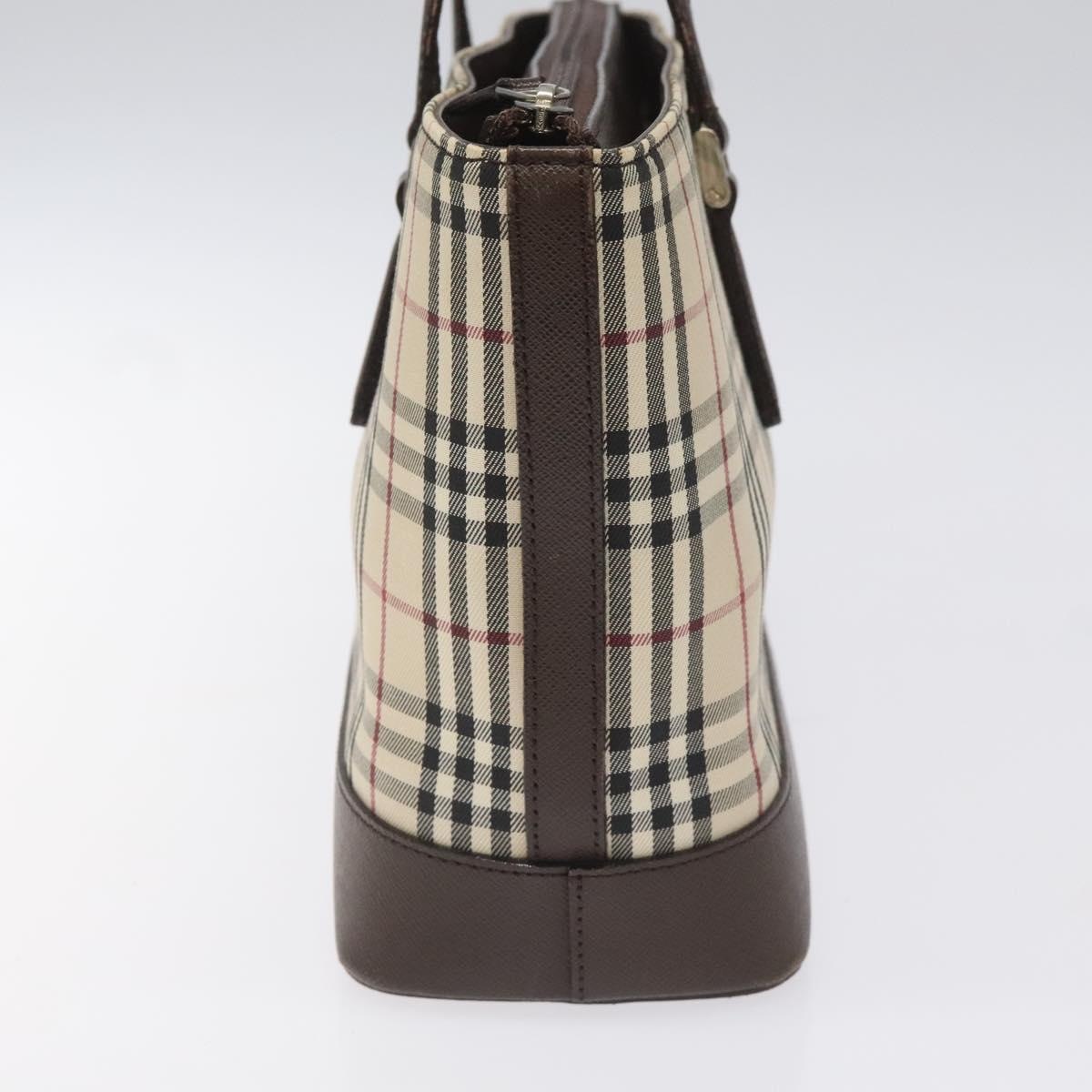 Burberry Nova Check Hand Bag Canvas Leather Beige Brown Silver - 4