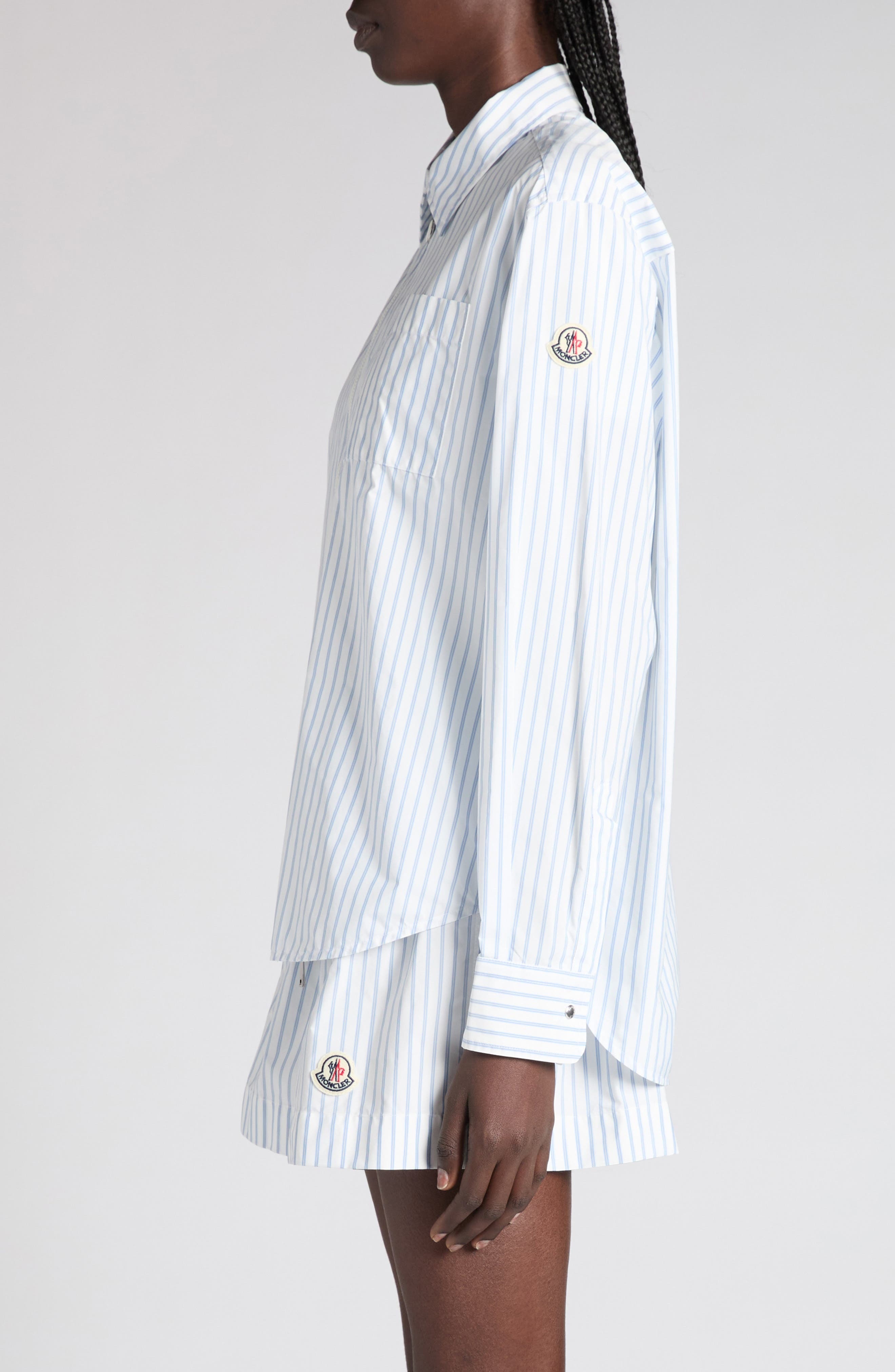 Moncler Stripe Nylon Zip-Up Shirt in Panna at Nordstrom - 4