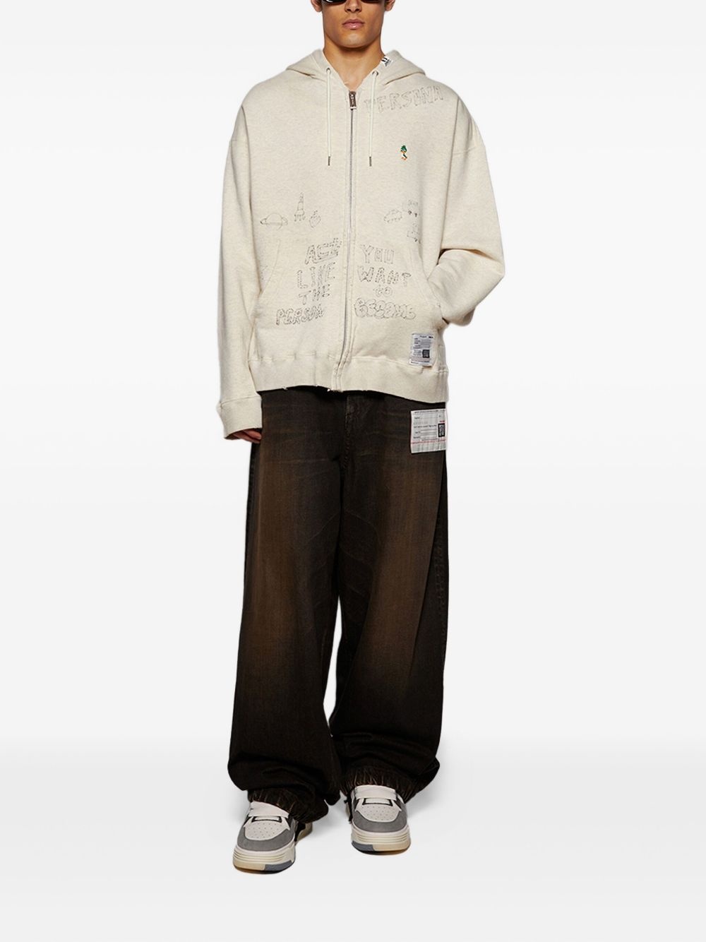 distressed zip-up hoodie - 2