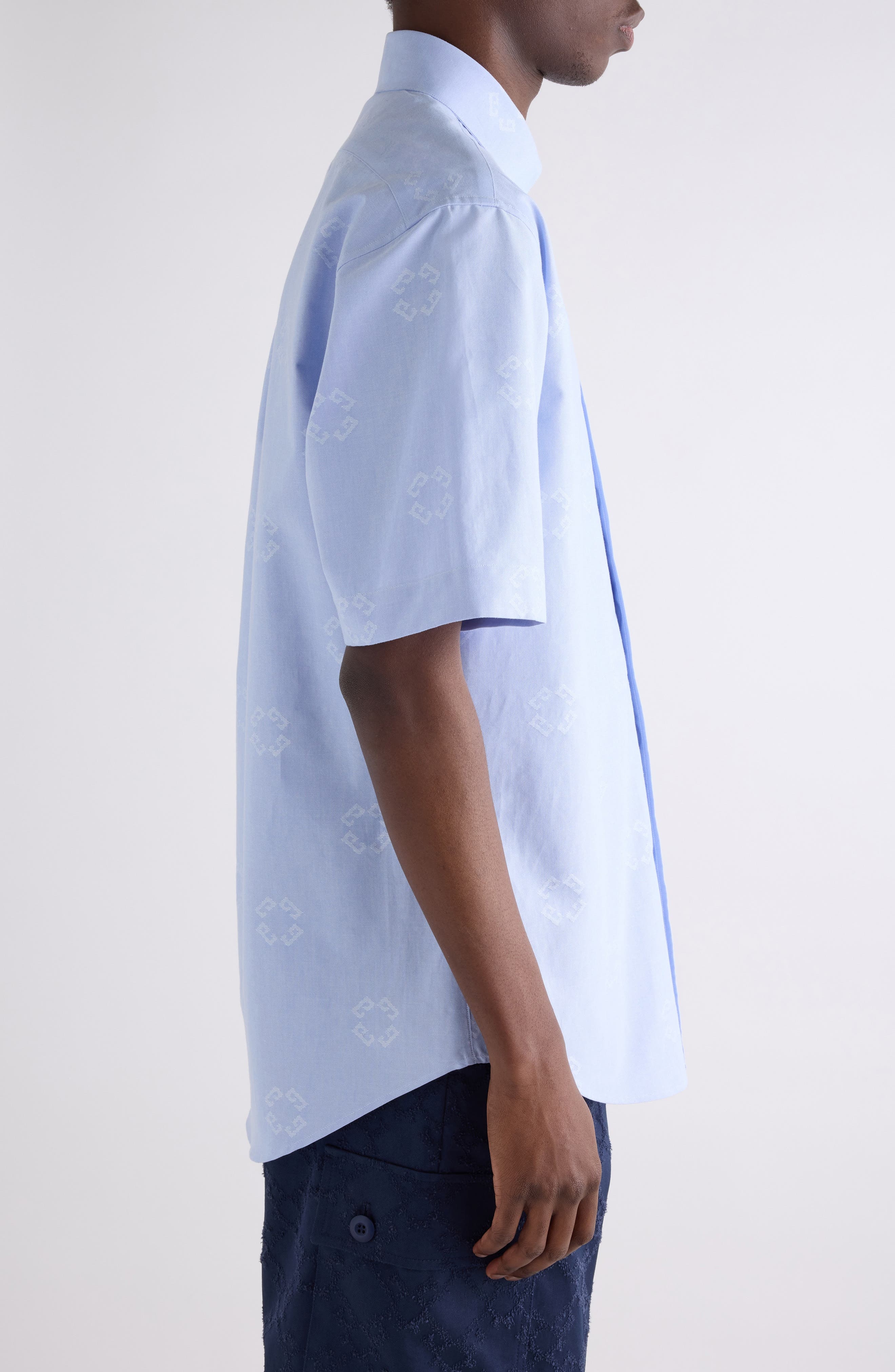 Givenchy Custom Fit Monogram 72 Jacquard Button-Down Shirt in Baby Blue at Nordstrom - 4