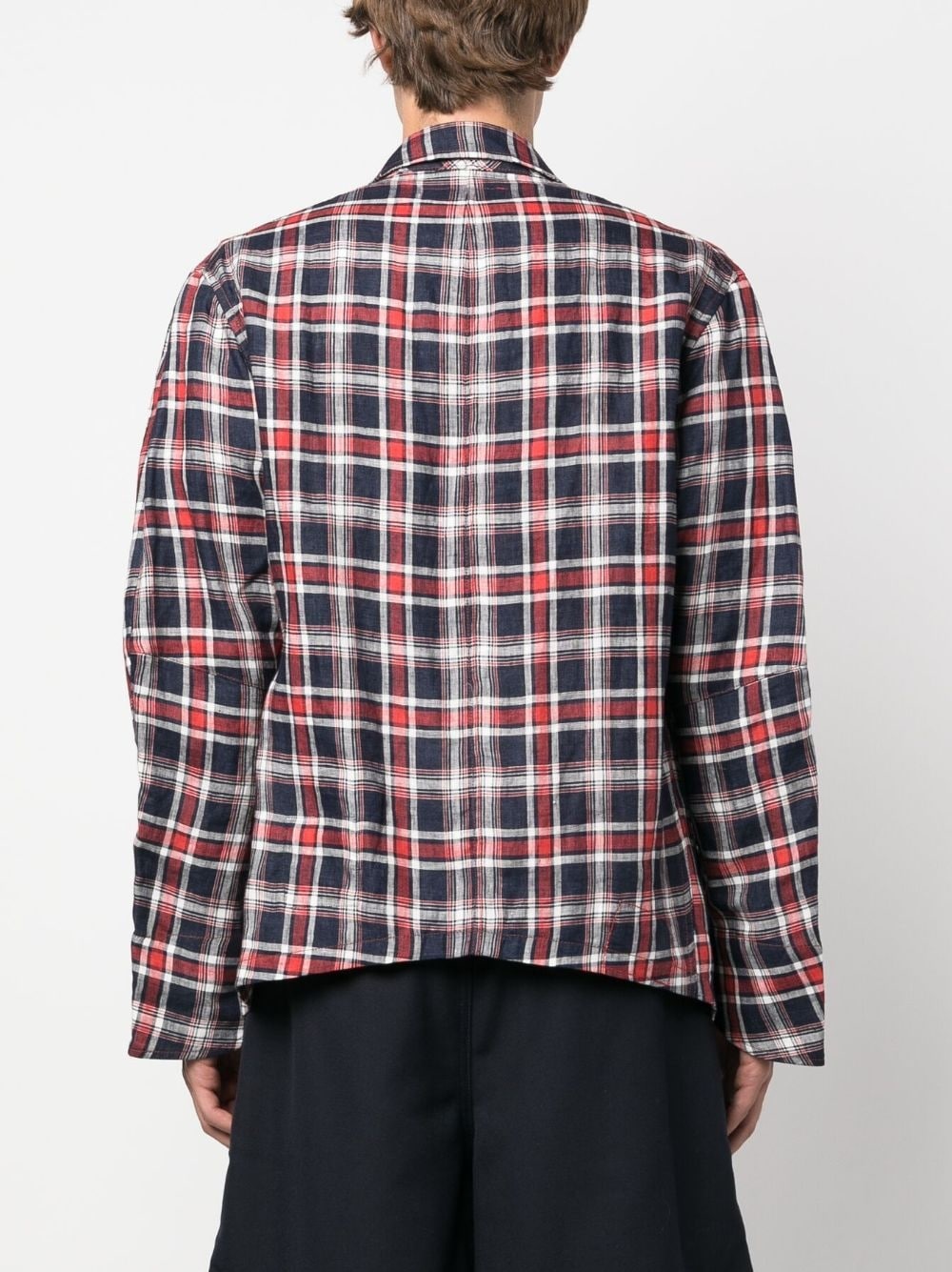 check-print linen shirt jacket - 4
