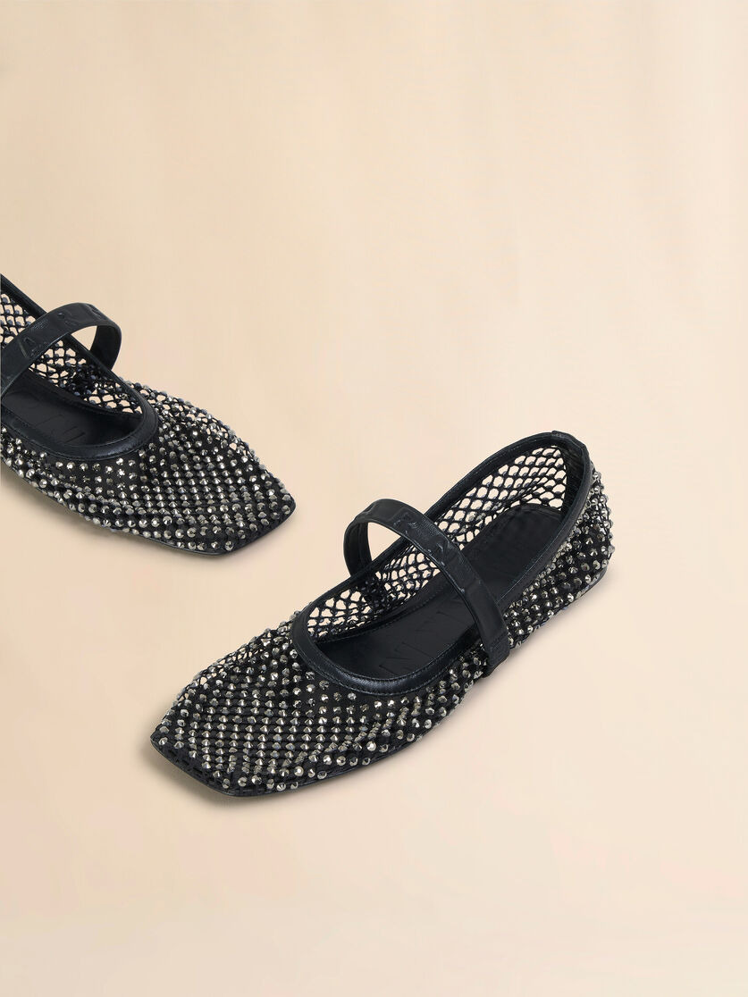 BLACK MESH MARY JANE BALLET FLAT WITH CRYSTALS - 5
