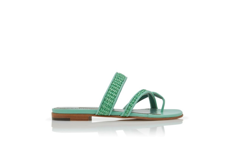 Green Raffia Flat Sandals 1