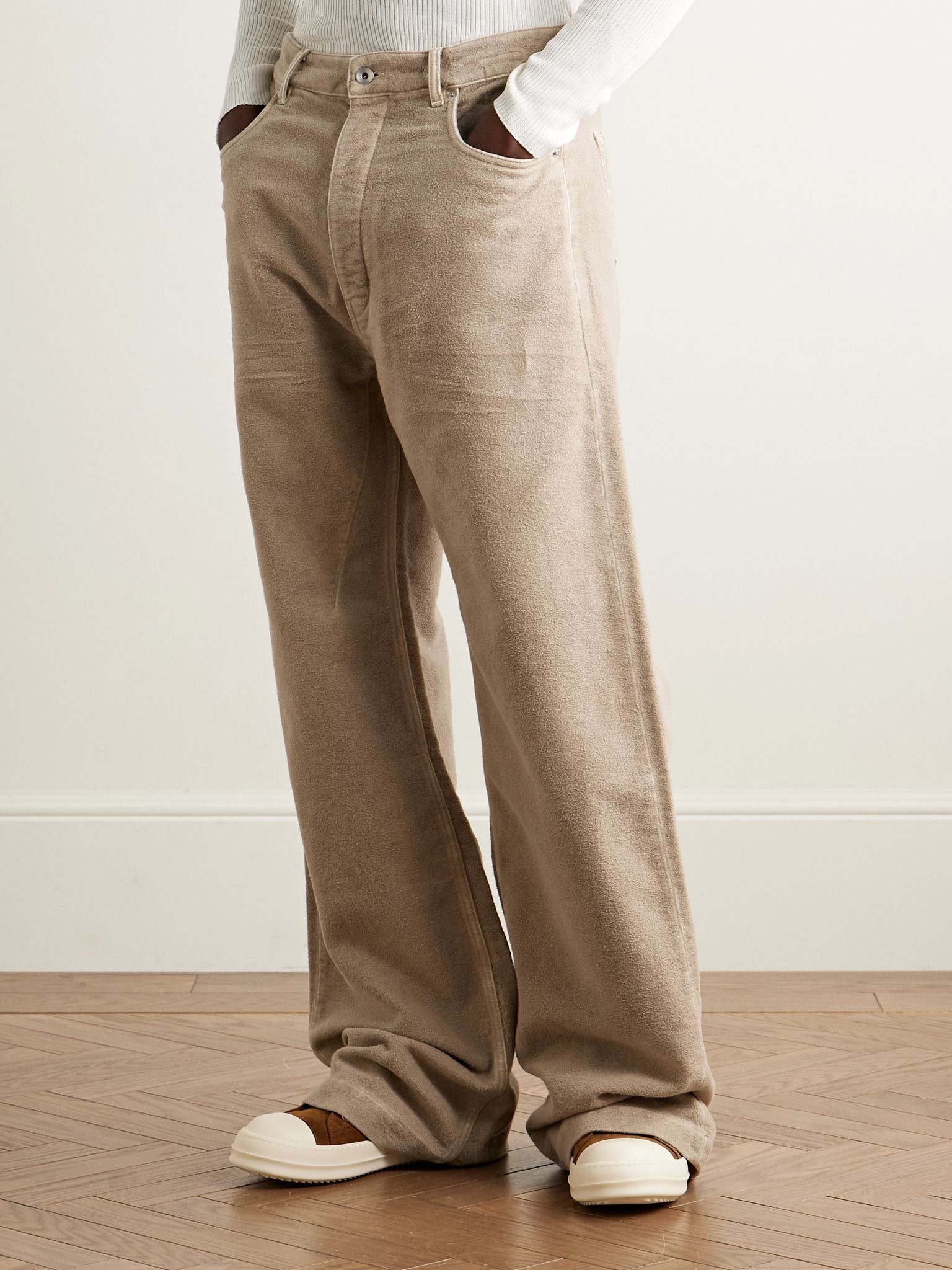 Geth Wide-Leg Brushed-Cotton Trousers Beige - 3