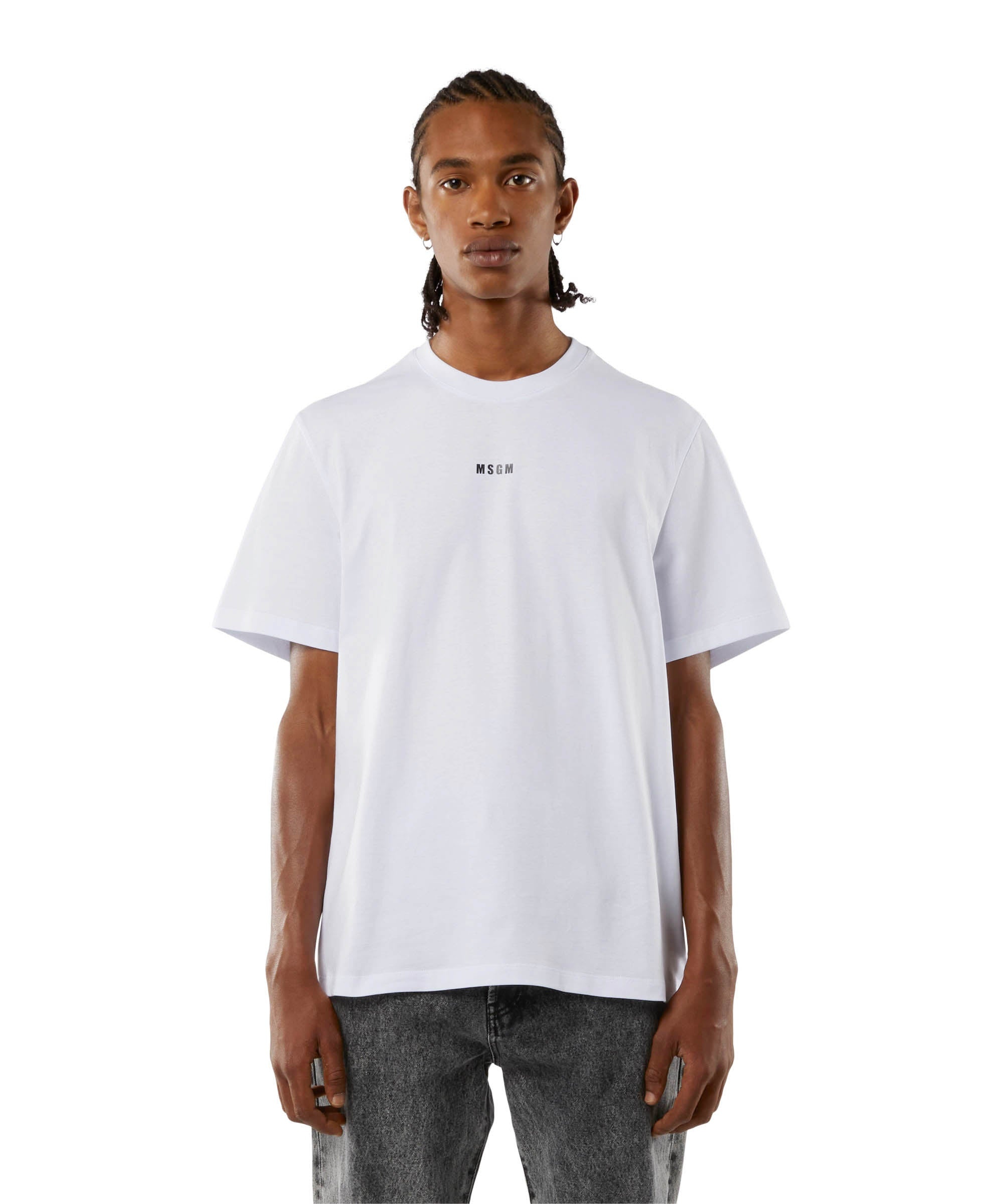 Round neck cotton T-shirt with micro logo - 2