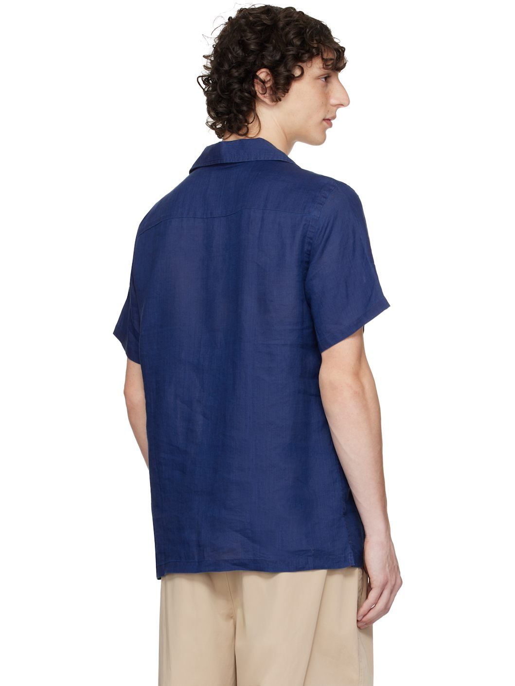 Navy Ramie Camp Collar T-shirt - 3