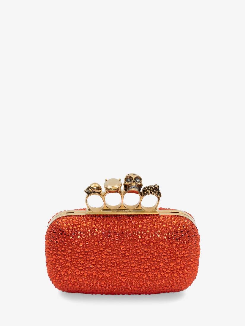 Women's Skull Four Ring Clutch in Orange - 1