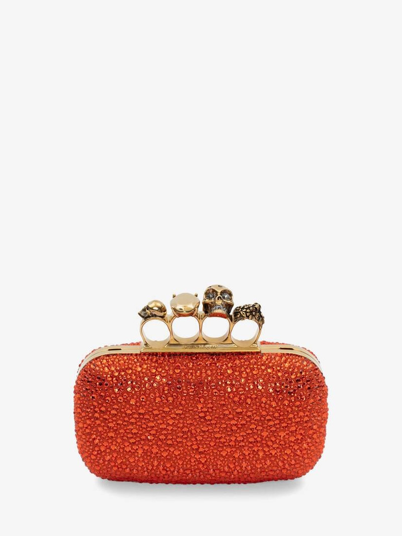 Women's Skull Four Ring Clutch in Orange 1