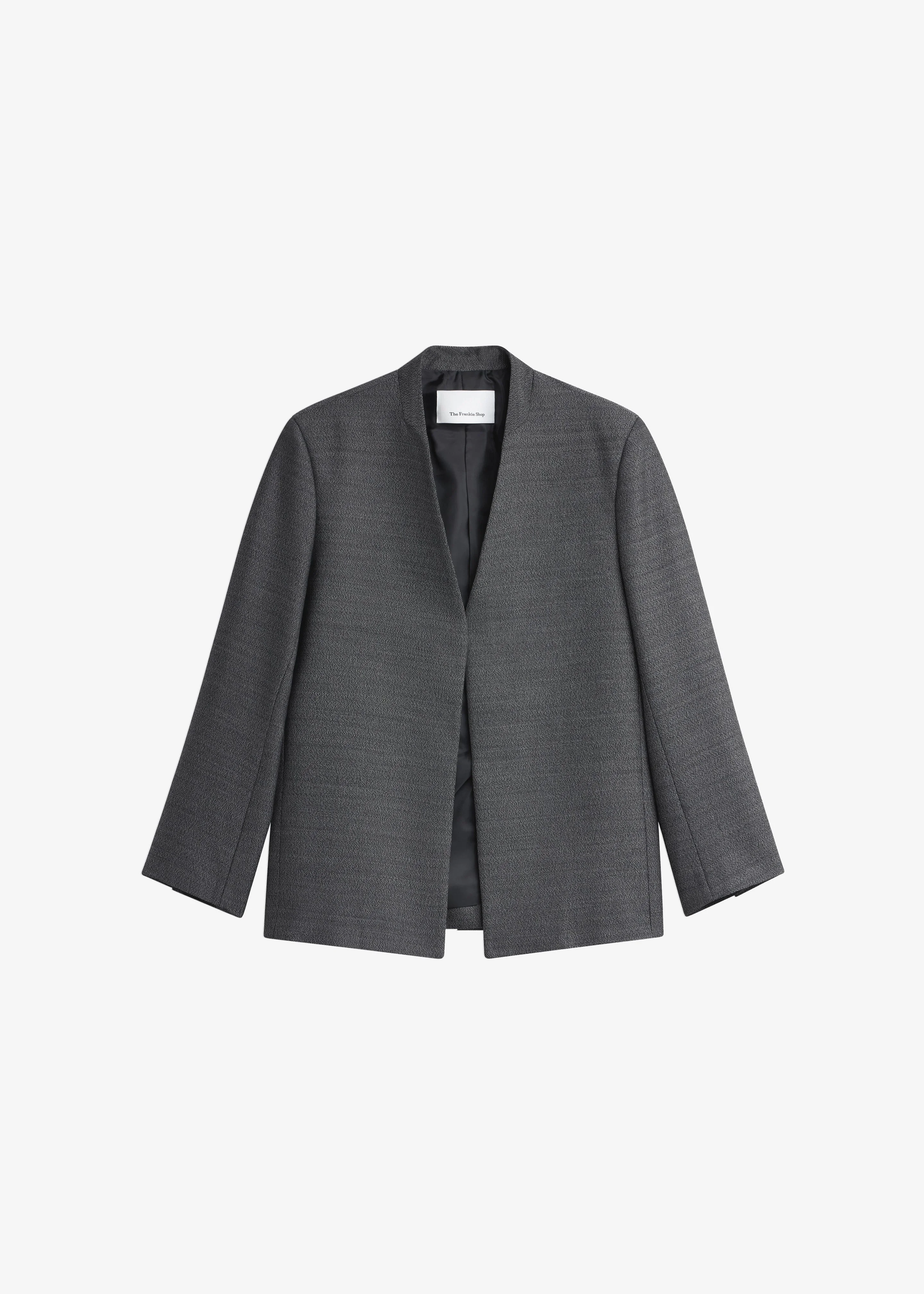 Trevis Collarless Blazer - Black Melange - 1