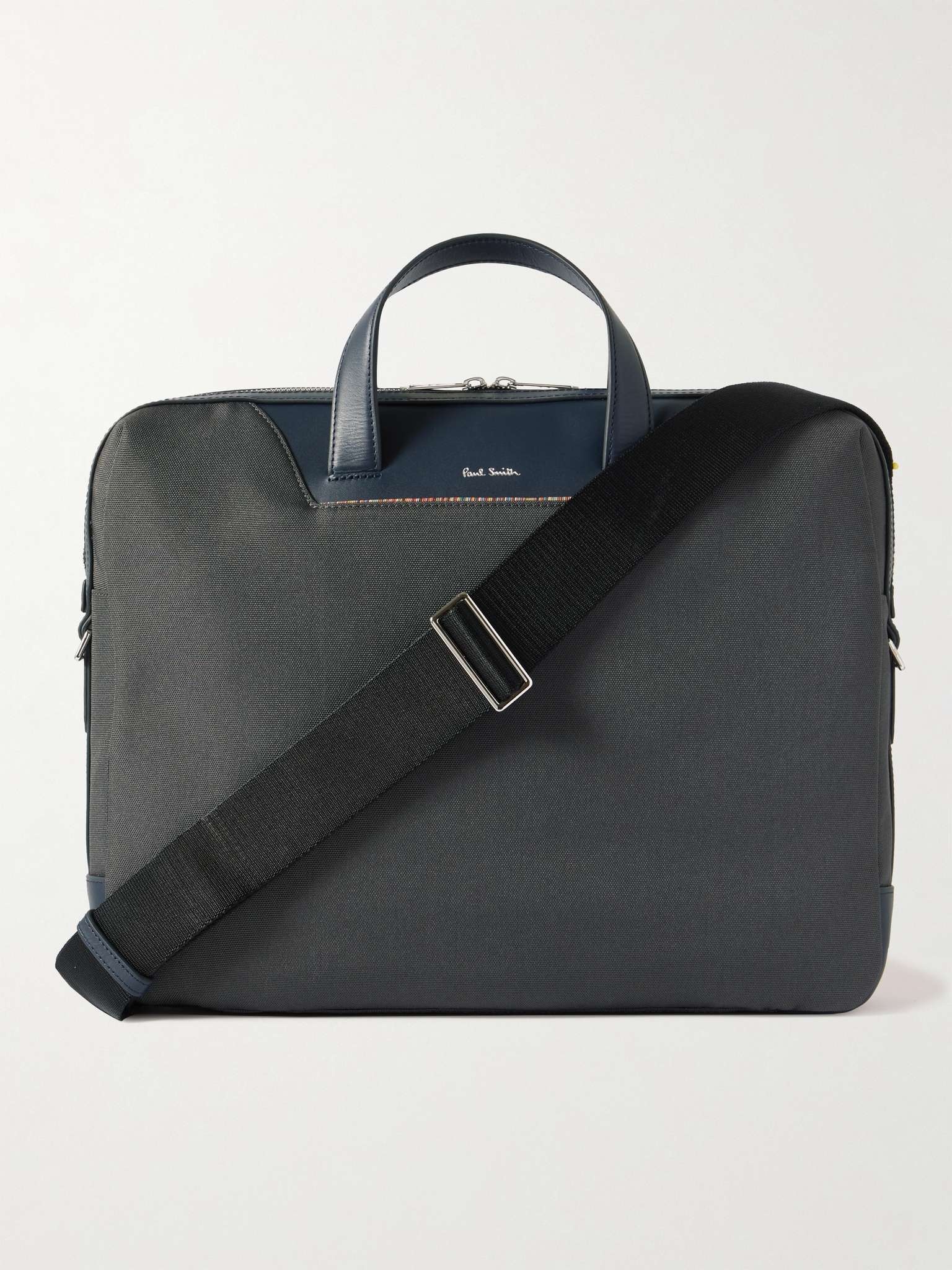 Leather-Trimmed Canvas Briefcase - 1