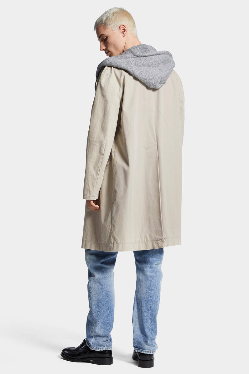 HOODED WASHED COAT - 4
