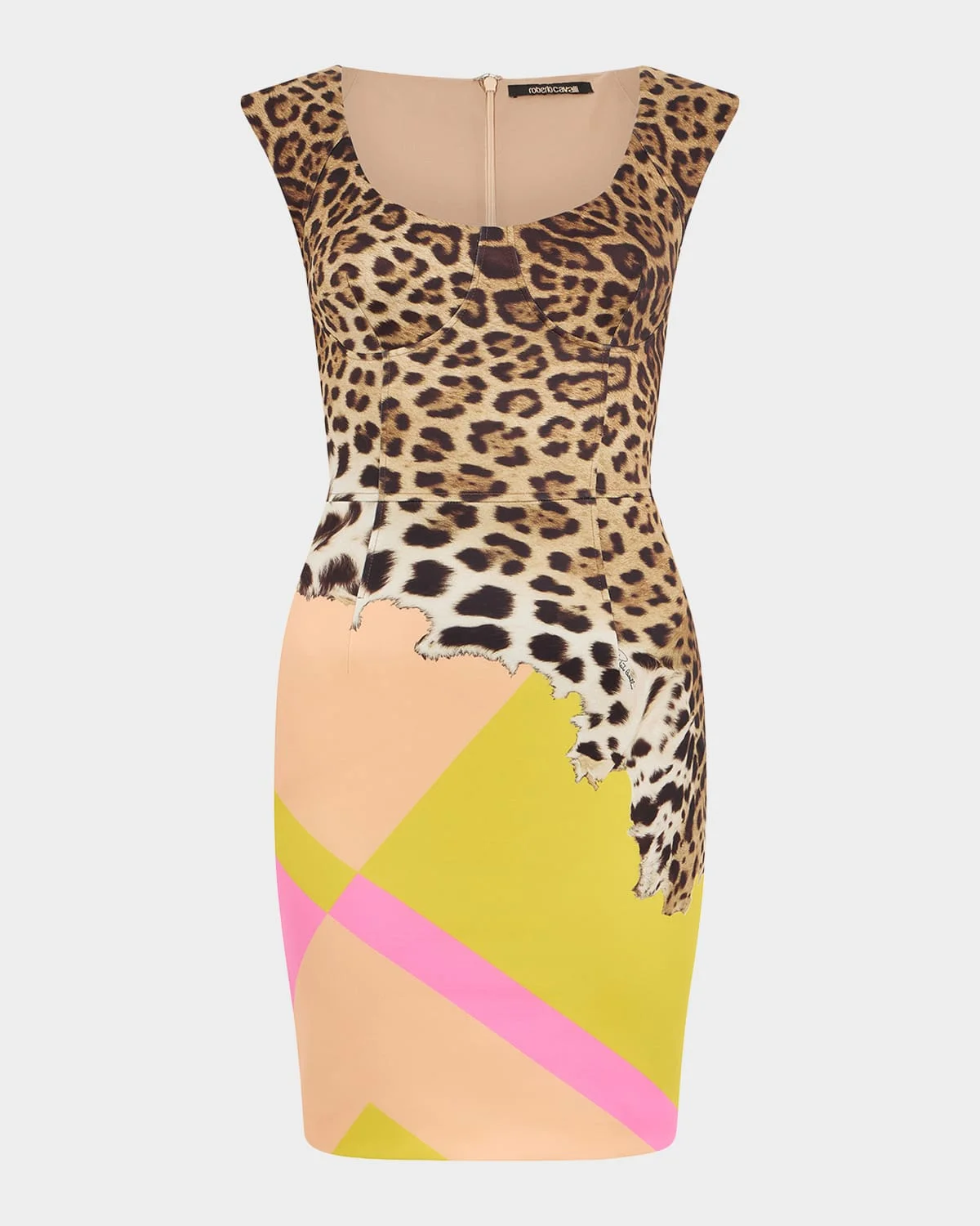 Colorblock Jaguar-Print Bustier Mini Dress - 1
