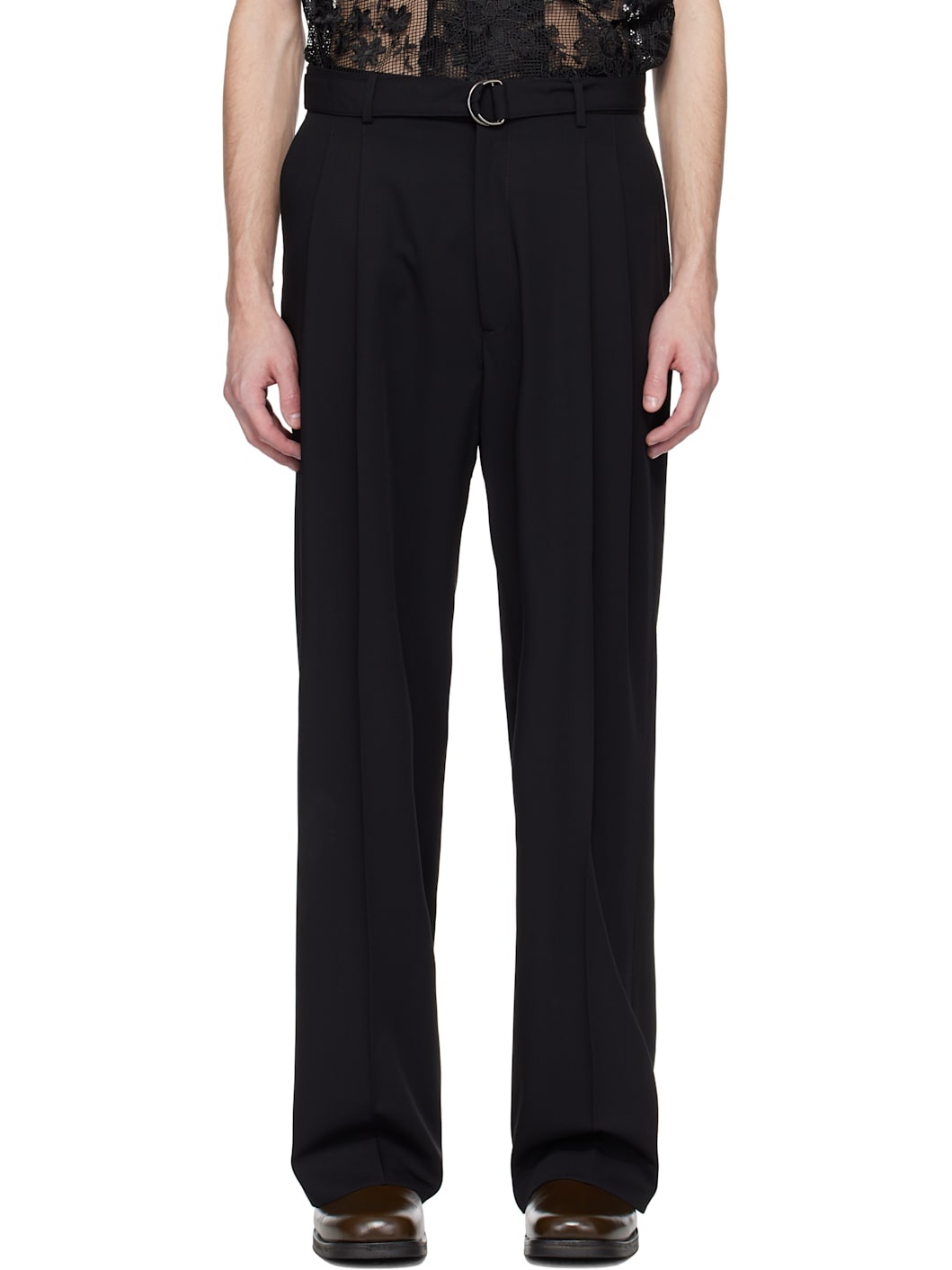 Black Omari Double Pleated Trousers - 1