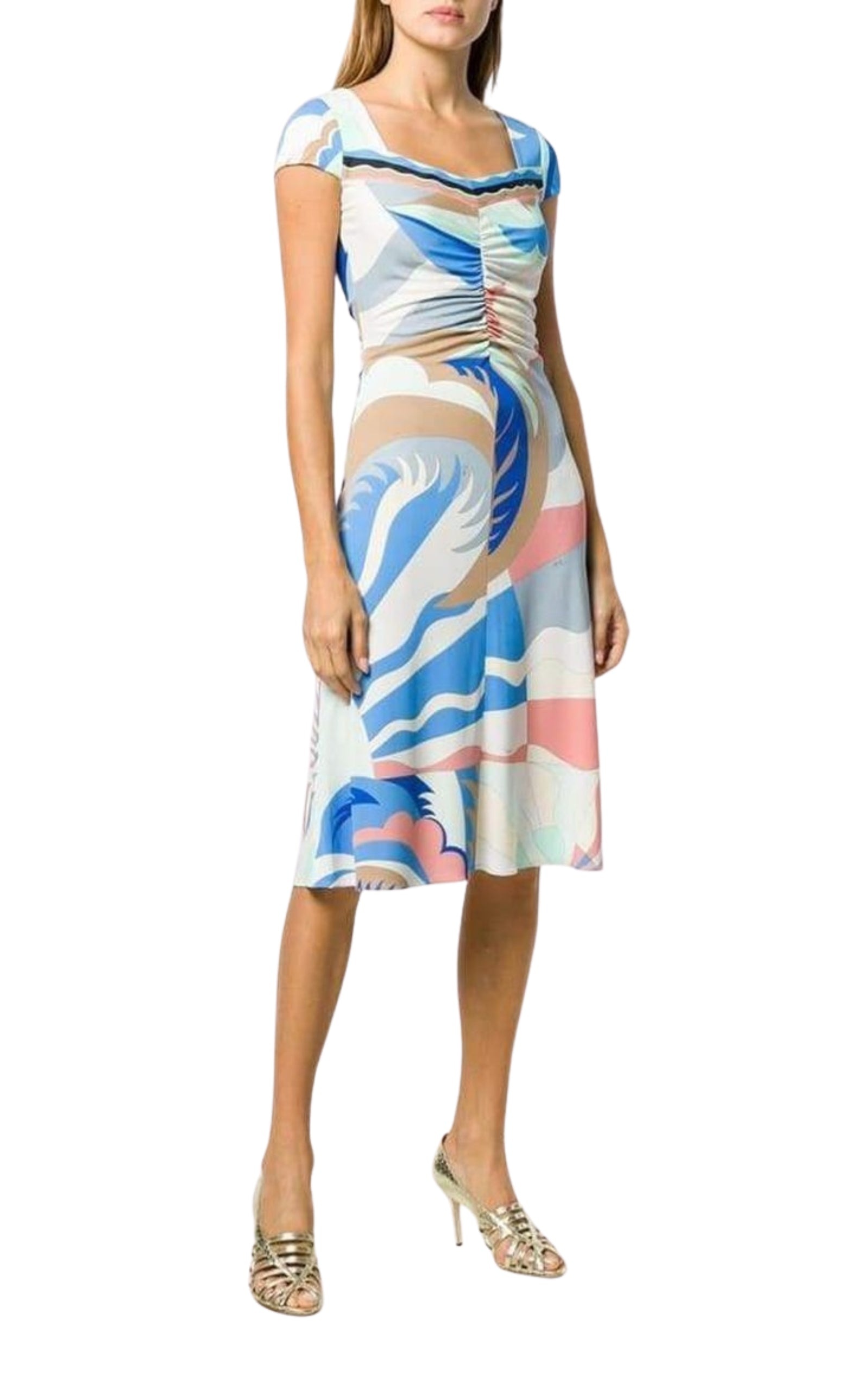 Blue Acapulco Print Gathered Silk Blend Dress - 3