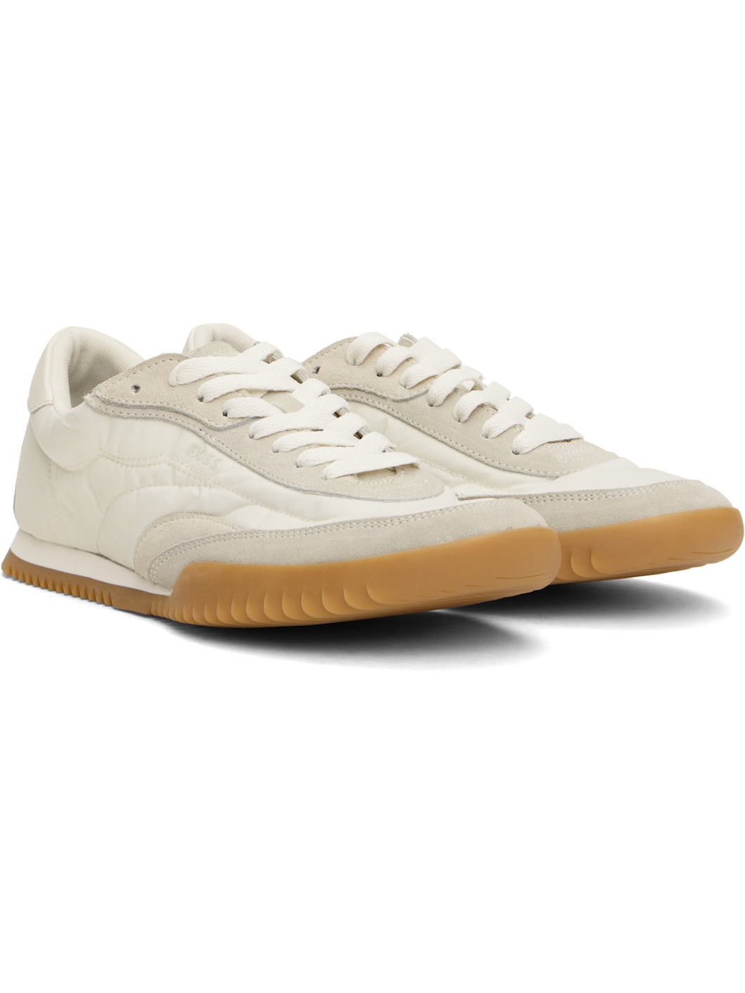 White & Taupe Low-Profile Suede Trim Sneakers - 4