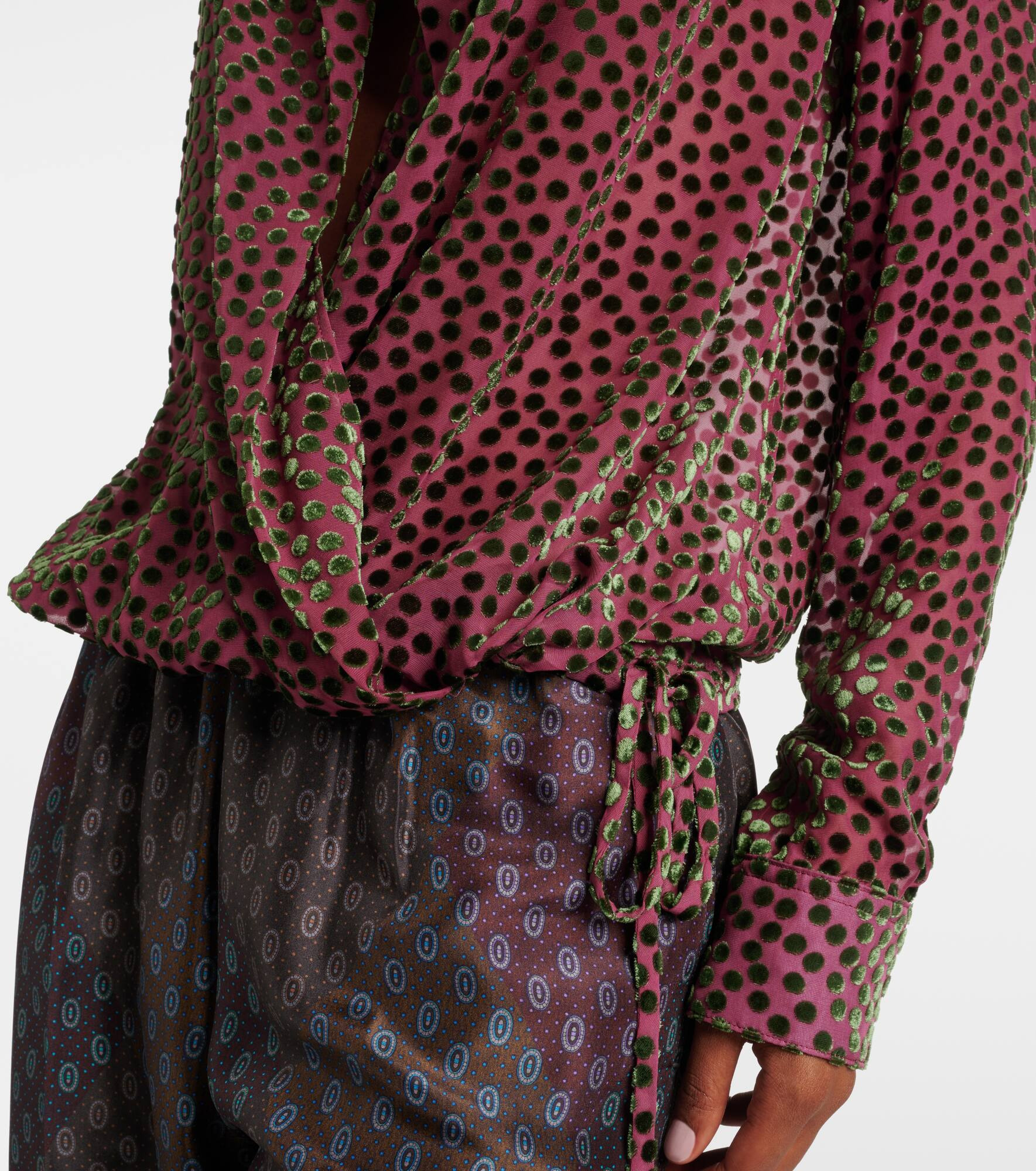 Cedal polka-dot draped wrap top - 5