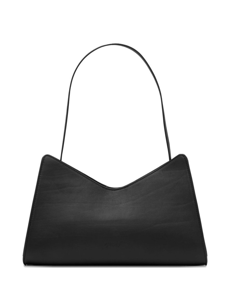 trapezoid leather tote bag 1