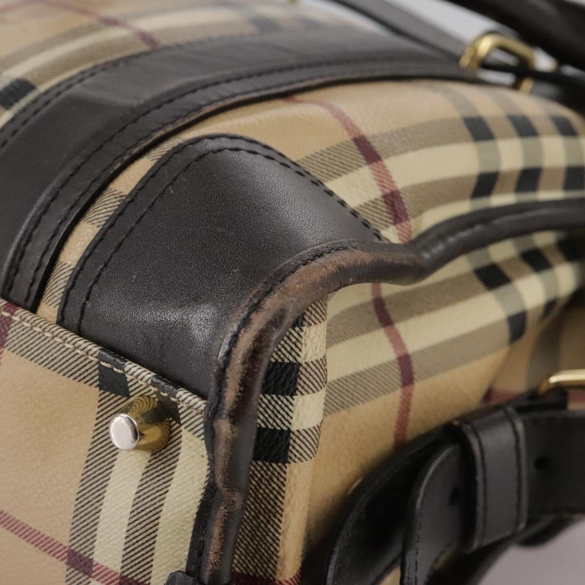 Burberry Nova Check Hand Bag Pvc Leather Beige - 16