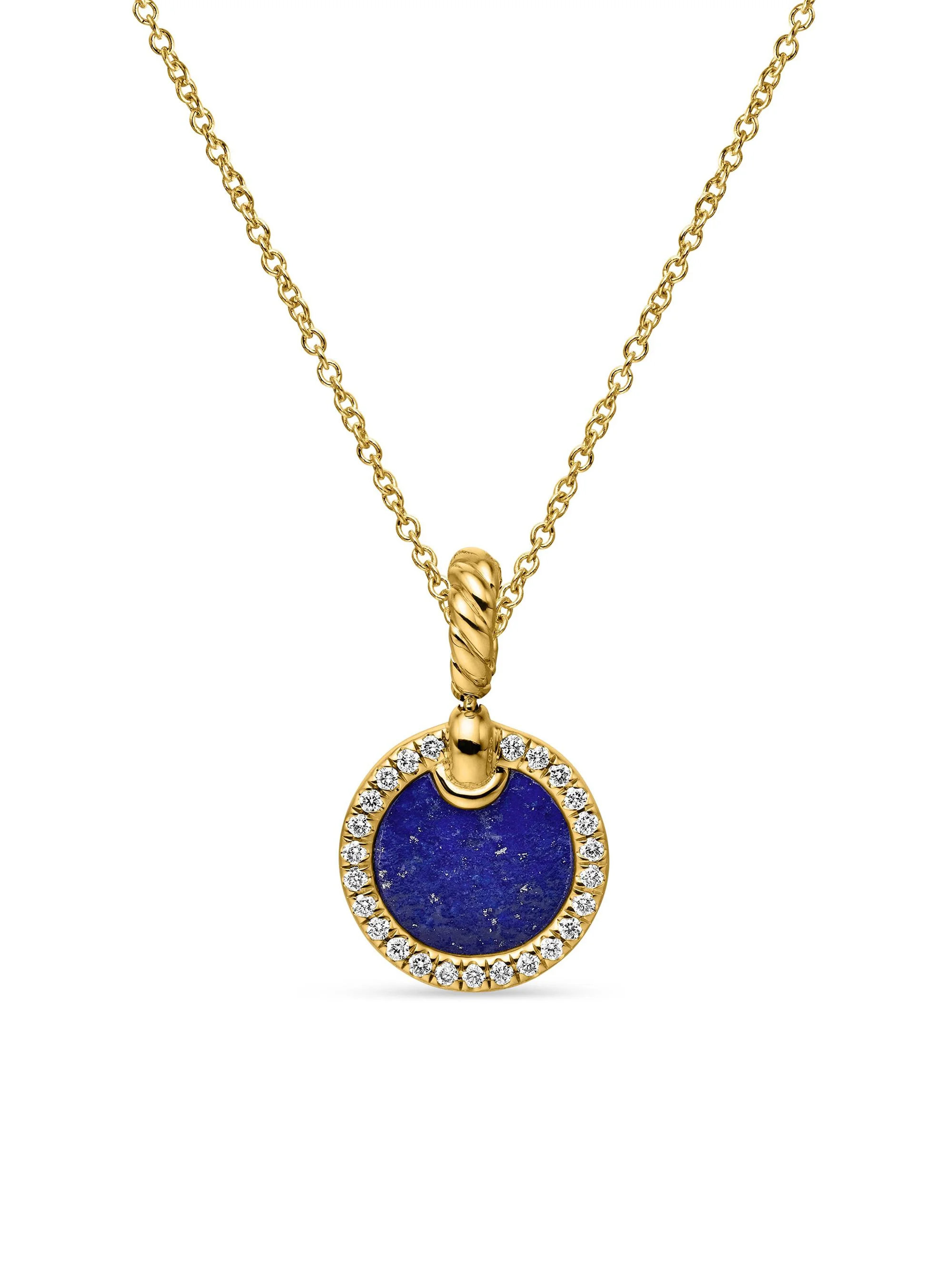 Women's Petite Elements Pendant Necklace in 18K Yellow Gold with Pavé Diamonds - Lapis Lazuli - 1
