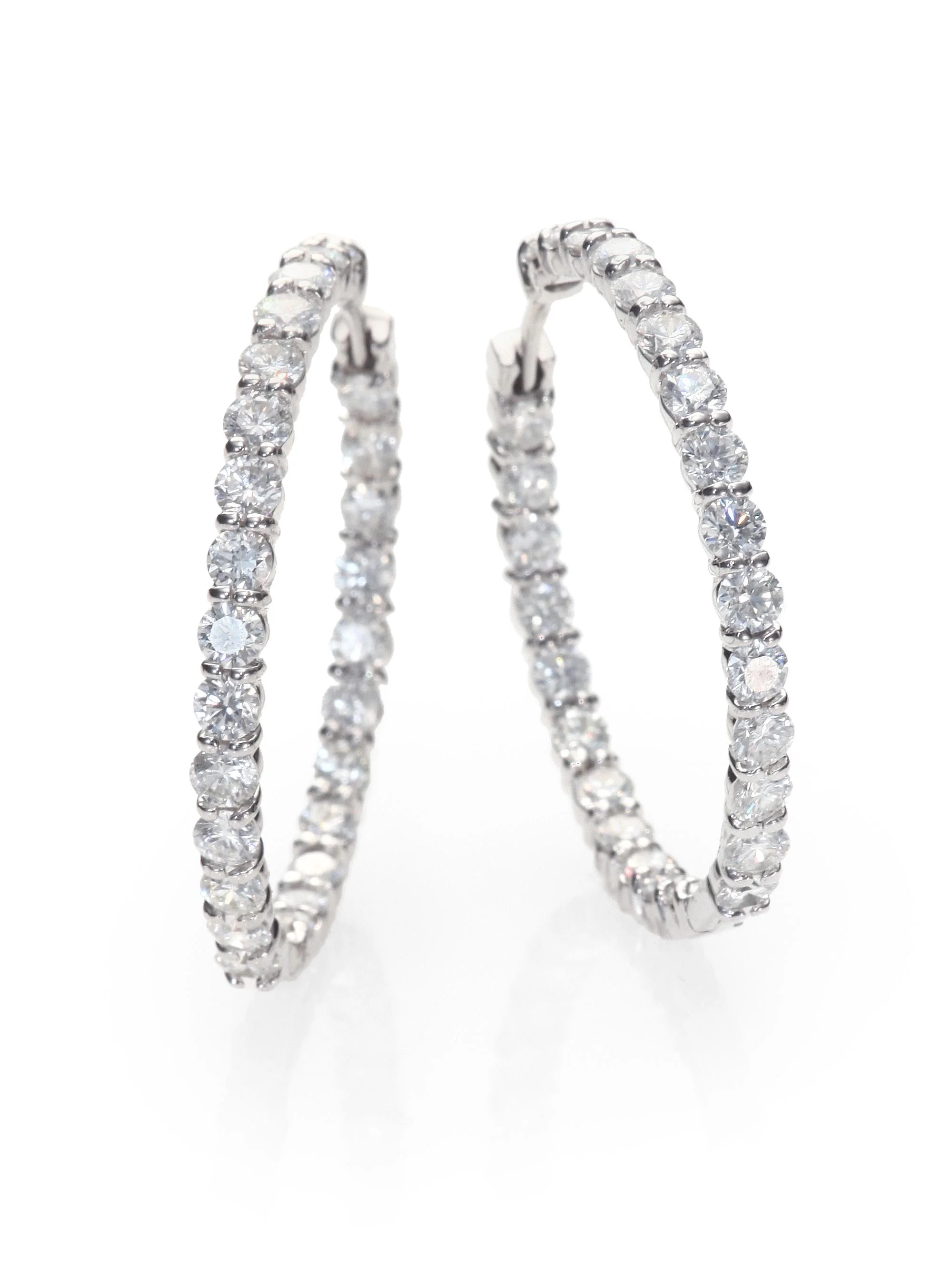 Women's 18K White Gold & 5.55 TCW Diamond Inside-Out Hoop Earrings - White Gold - 1