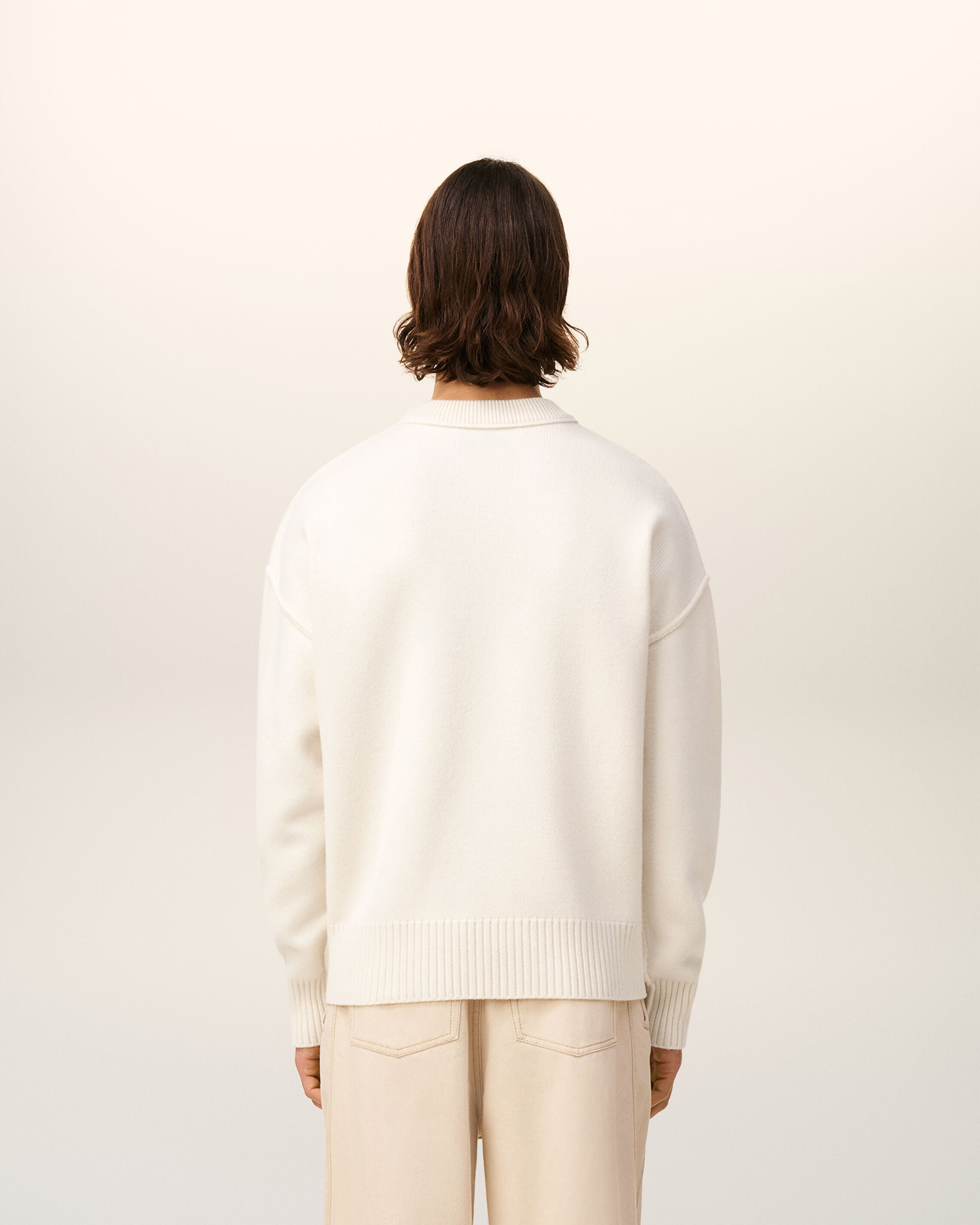 WHITE WOOL AMI DE COEUR CREWNECK SWEATER - 5