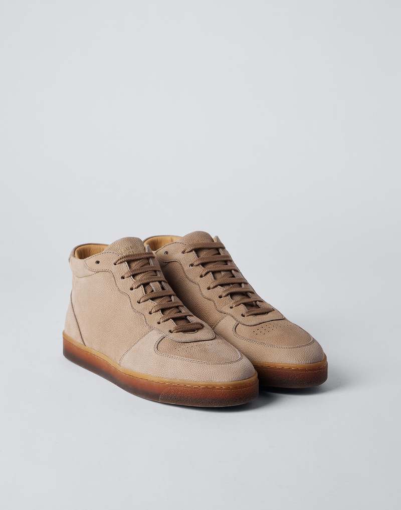 Texture nubuck high-top sneakers with merino shearling lining and natural rubber sole 1