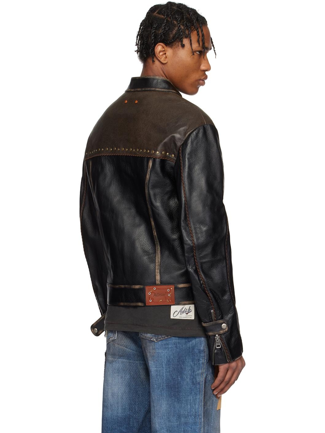 SSENSE Exclusive Brown & Black Vintage Biker Leather Jacket - 3